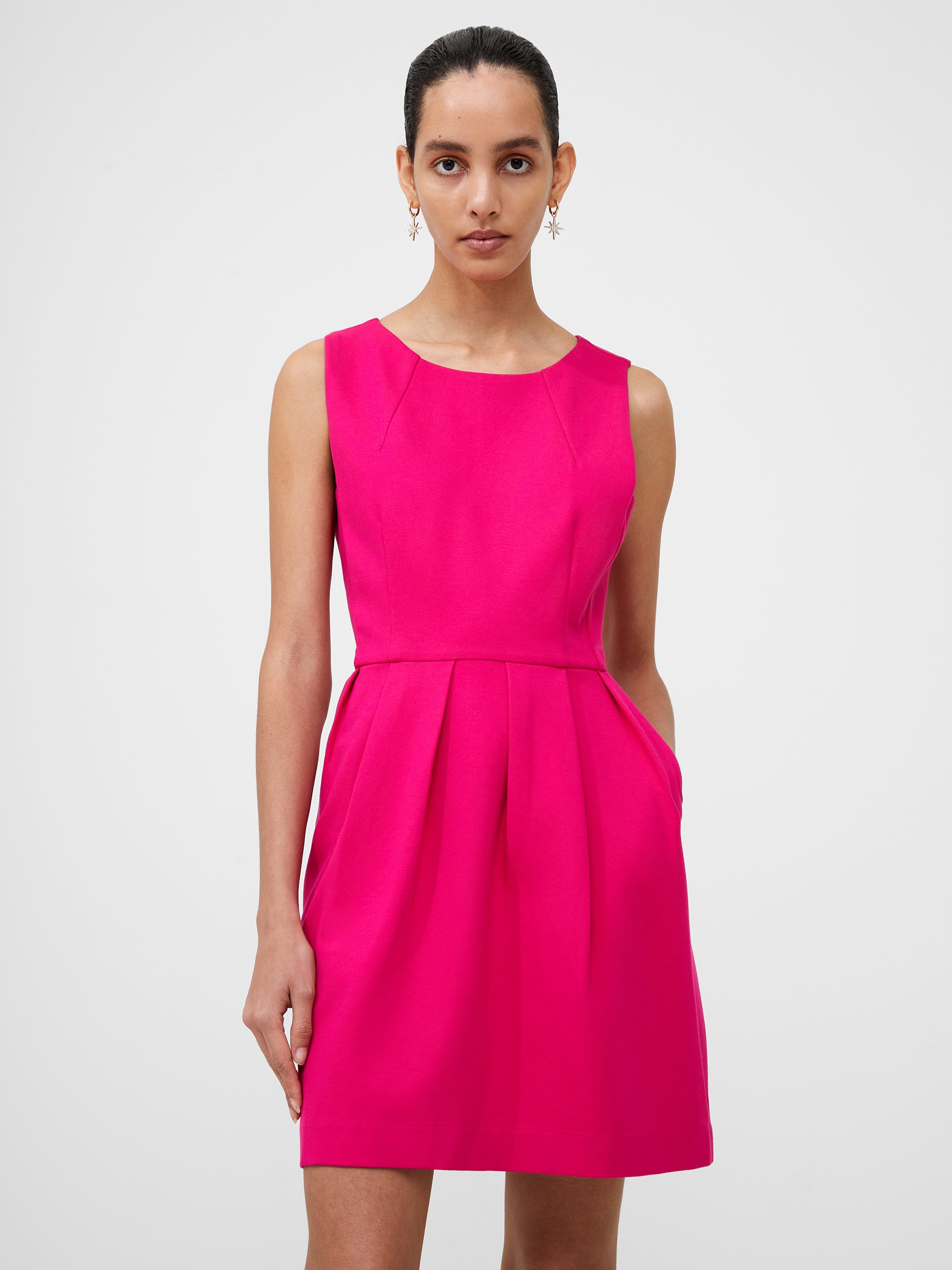 Sleeveless Pocket Shift Dress Hot Pink