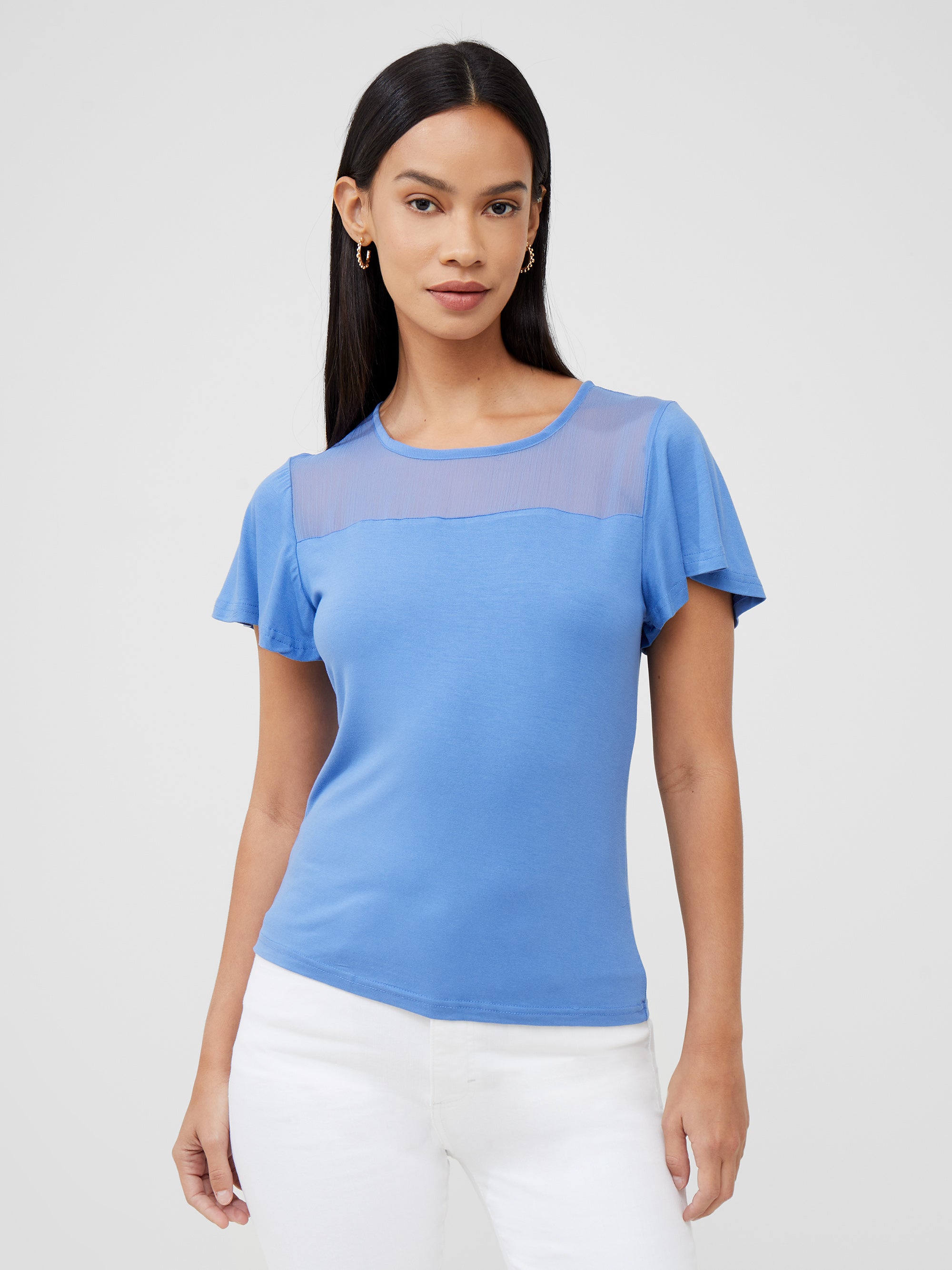 Sheer Panel Angel Sleeve Top