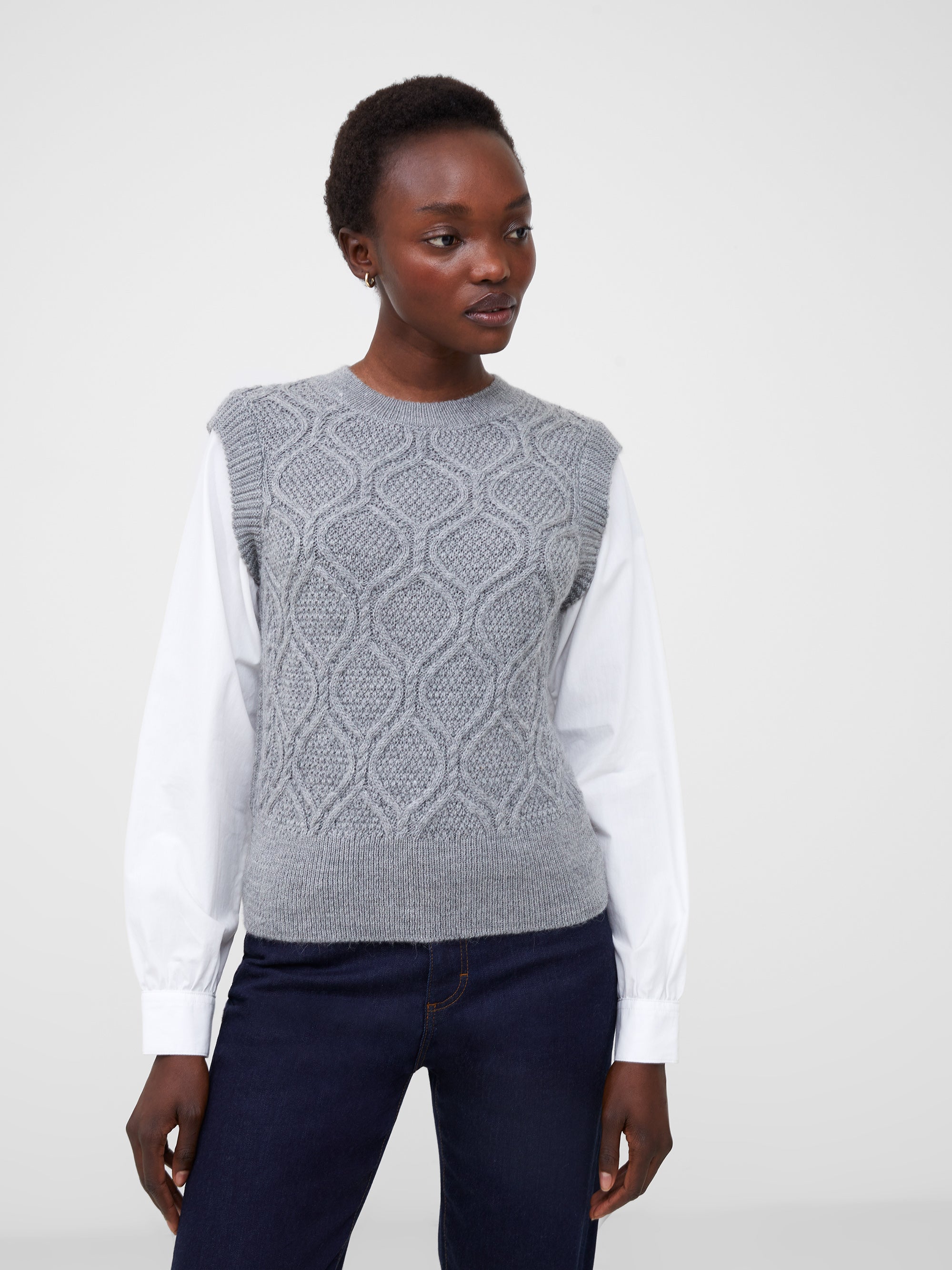 Cable Knit Mix Shirt Mid Grey/White