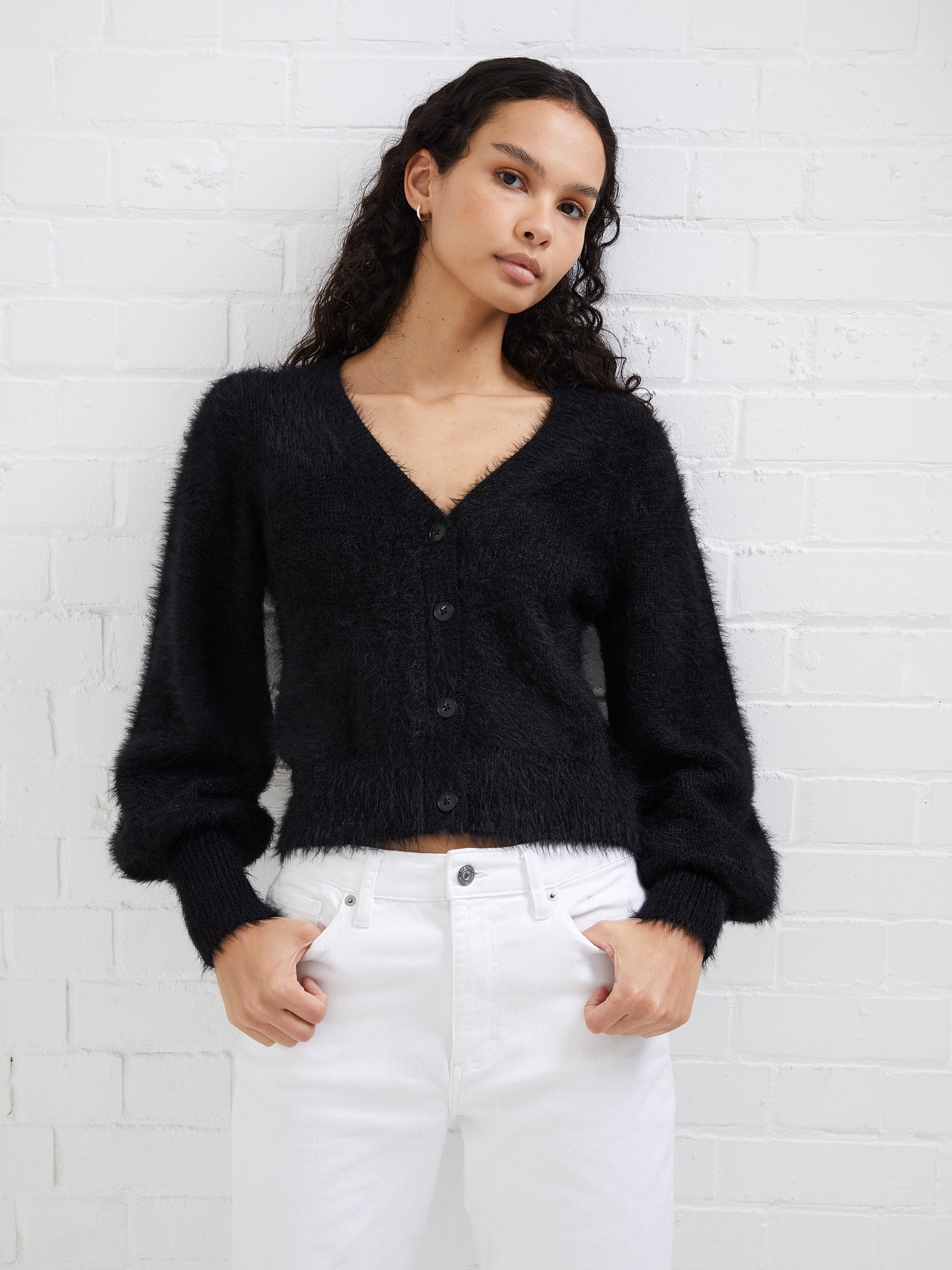 Meena Fluffy Cardigan Blackout