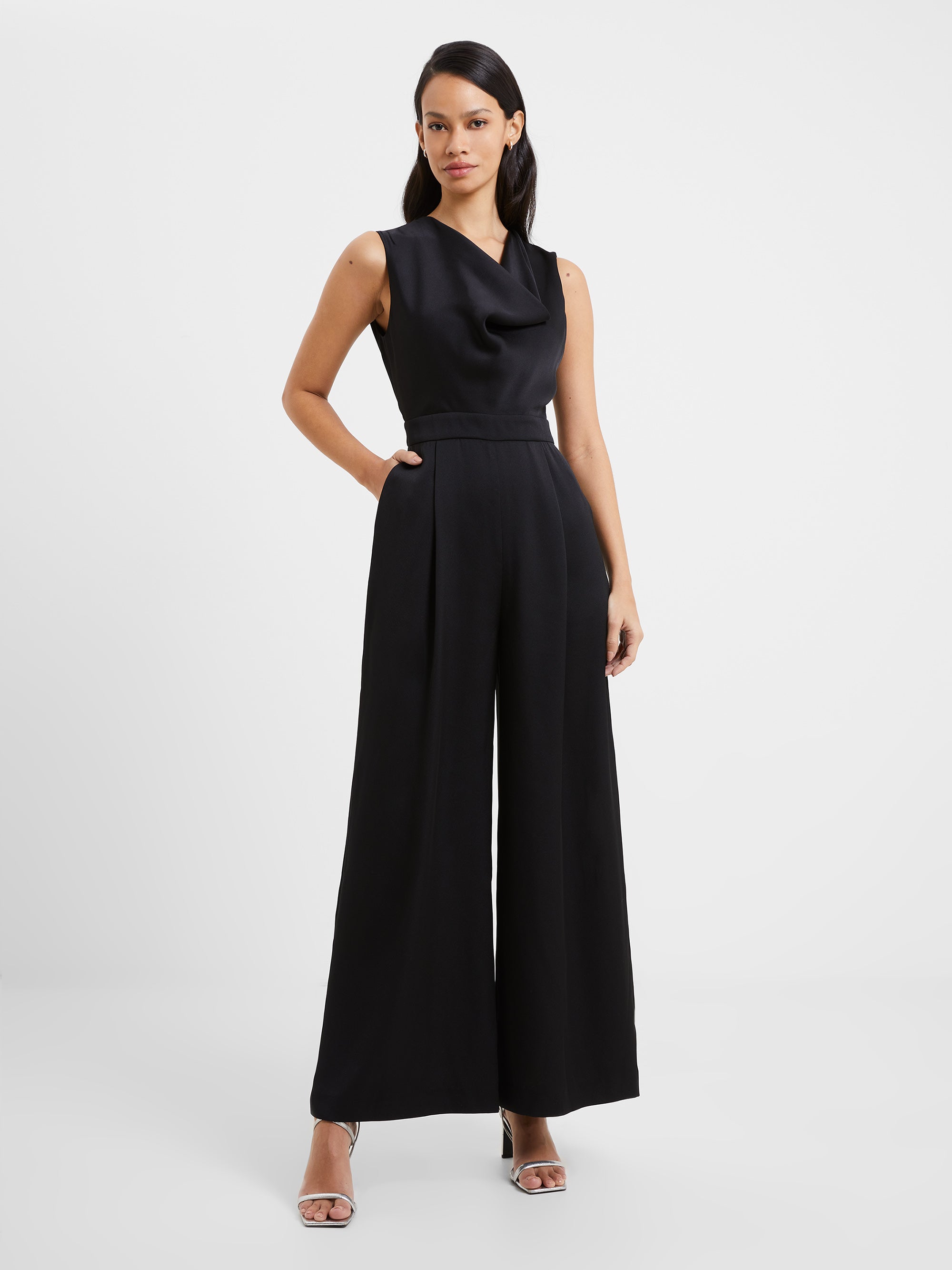 Harlow Satin Sleeveless Jumpsuit Blackout