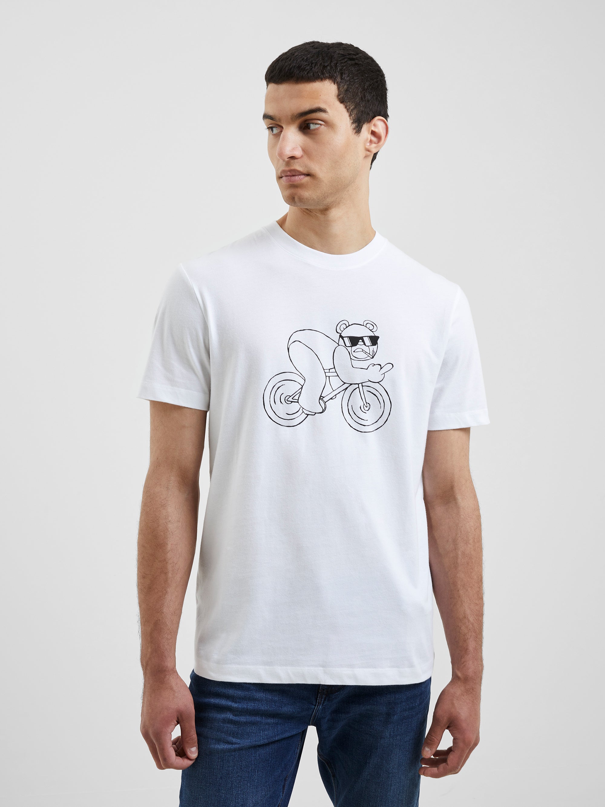 cycling rude bear organic t-shirt linen white