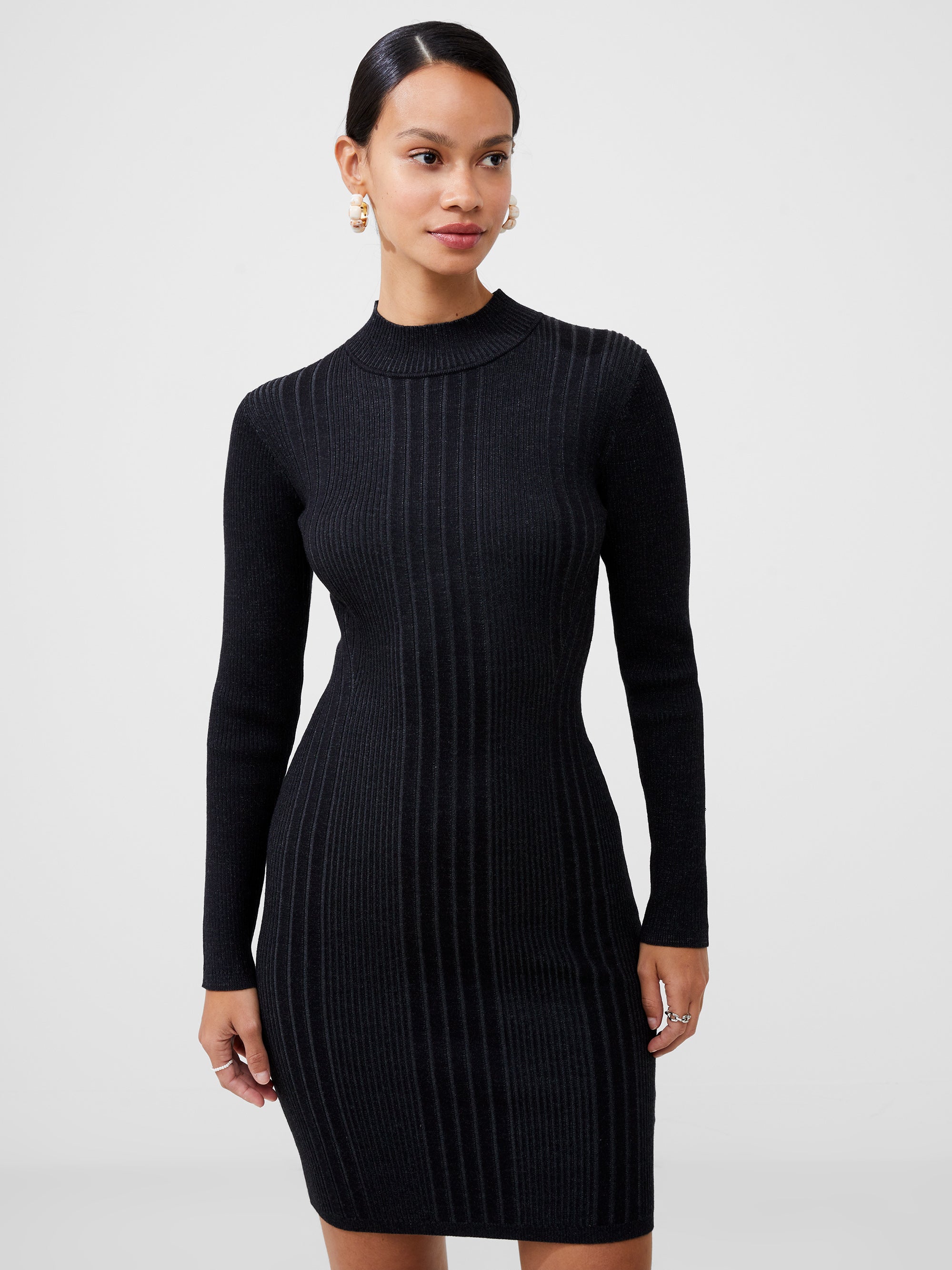 mari knit roll neck mini dress blackout multi