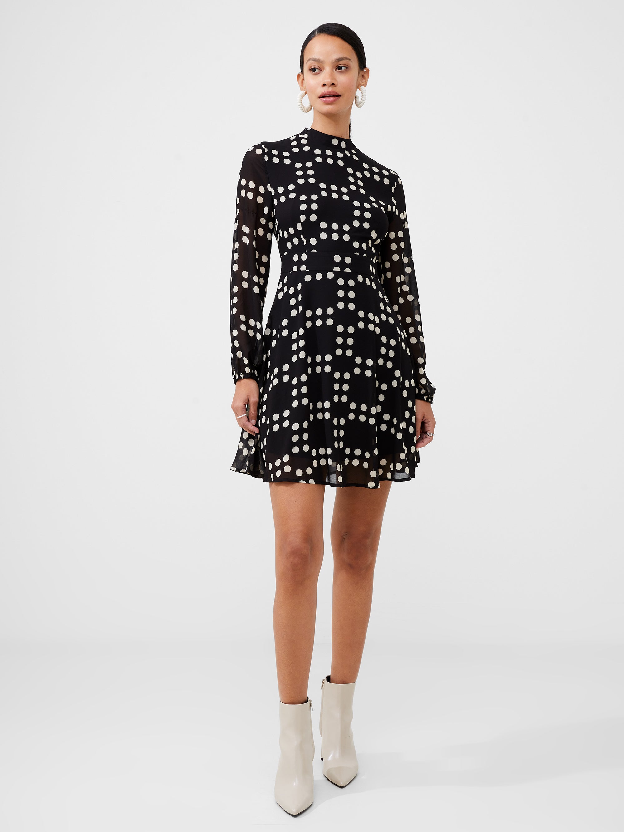 georgette sheer a-line mini dress black spot