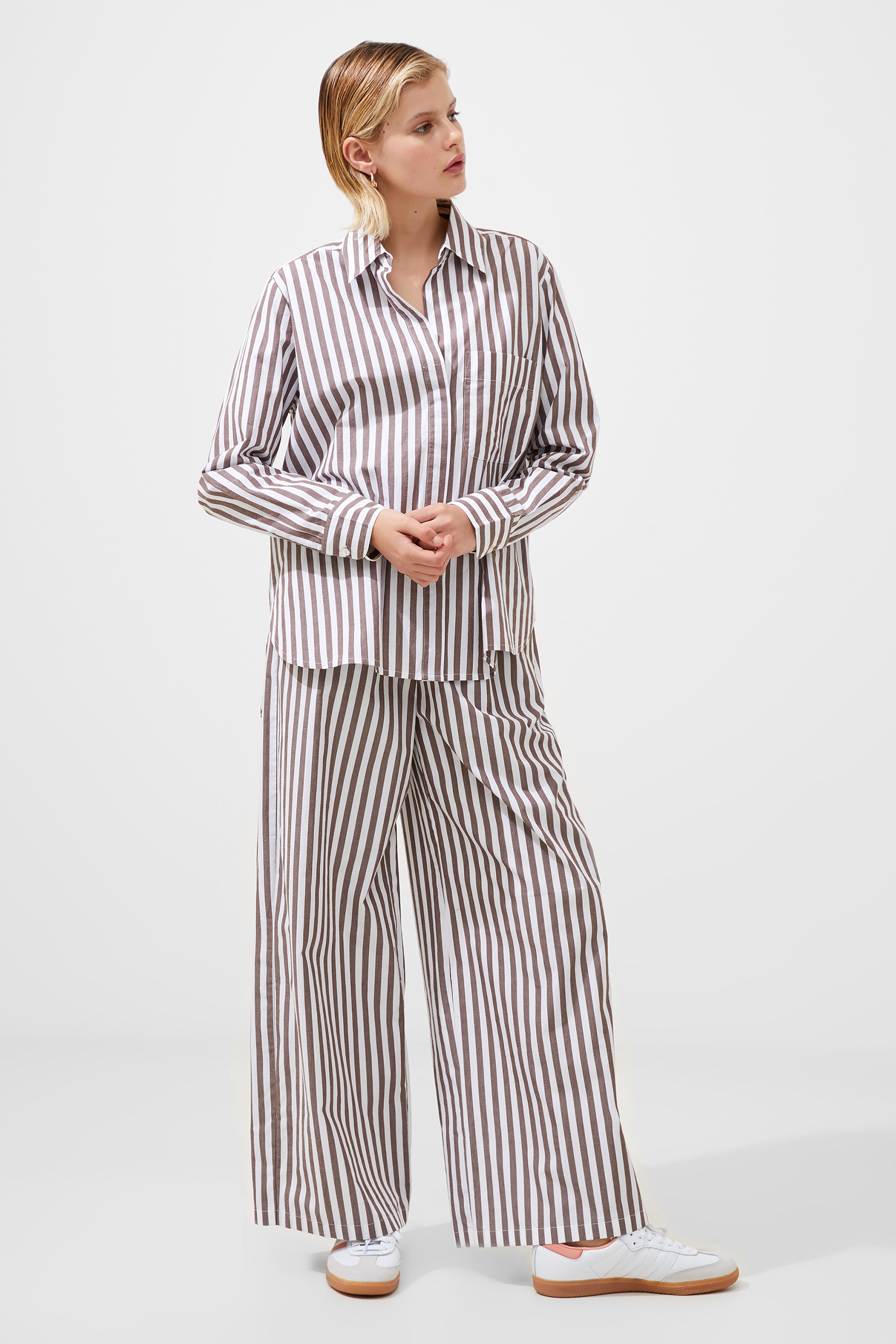 Stripe Poplin Popover Shirt Brown/White Stripe product