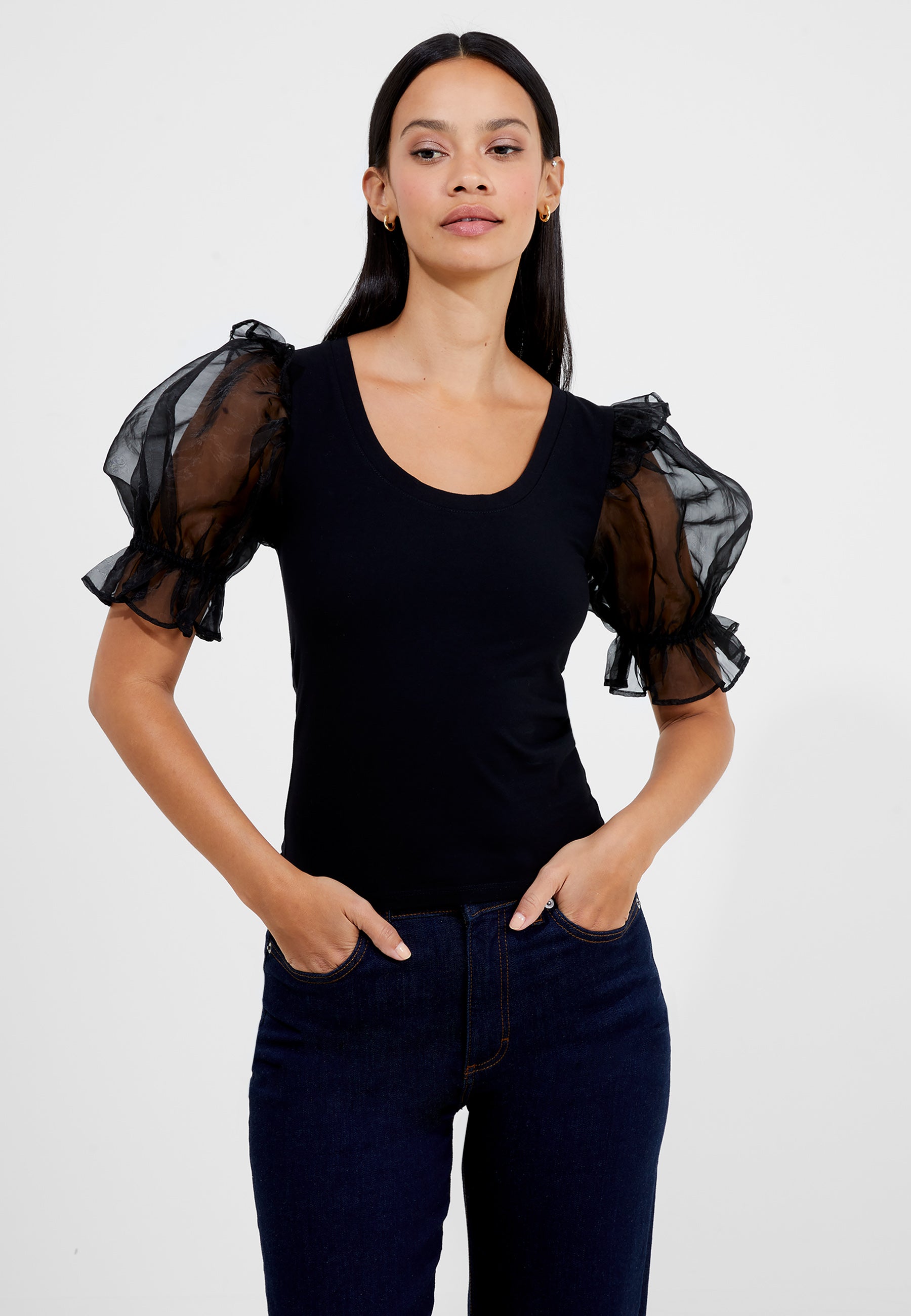 Rosana Cotton Mix Organza Top Blackout | French Connection UK