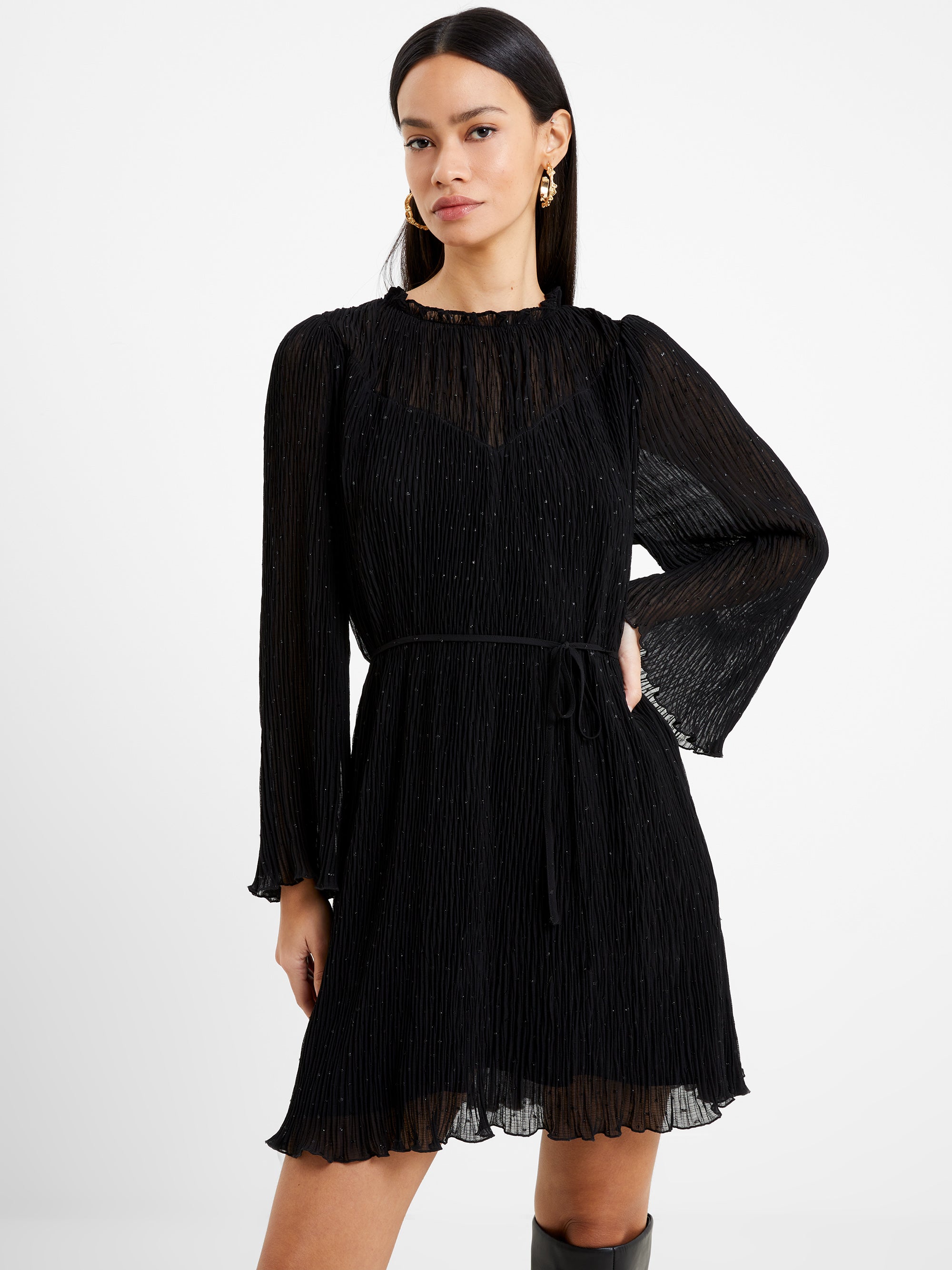Callie Lurex Pleated Mini Dress Blackout