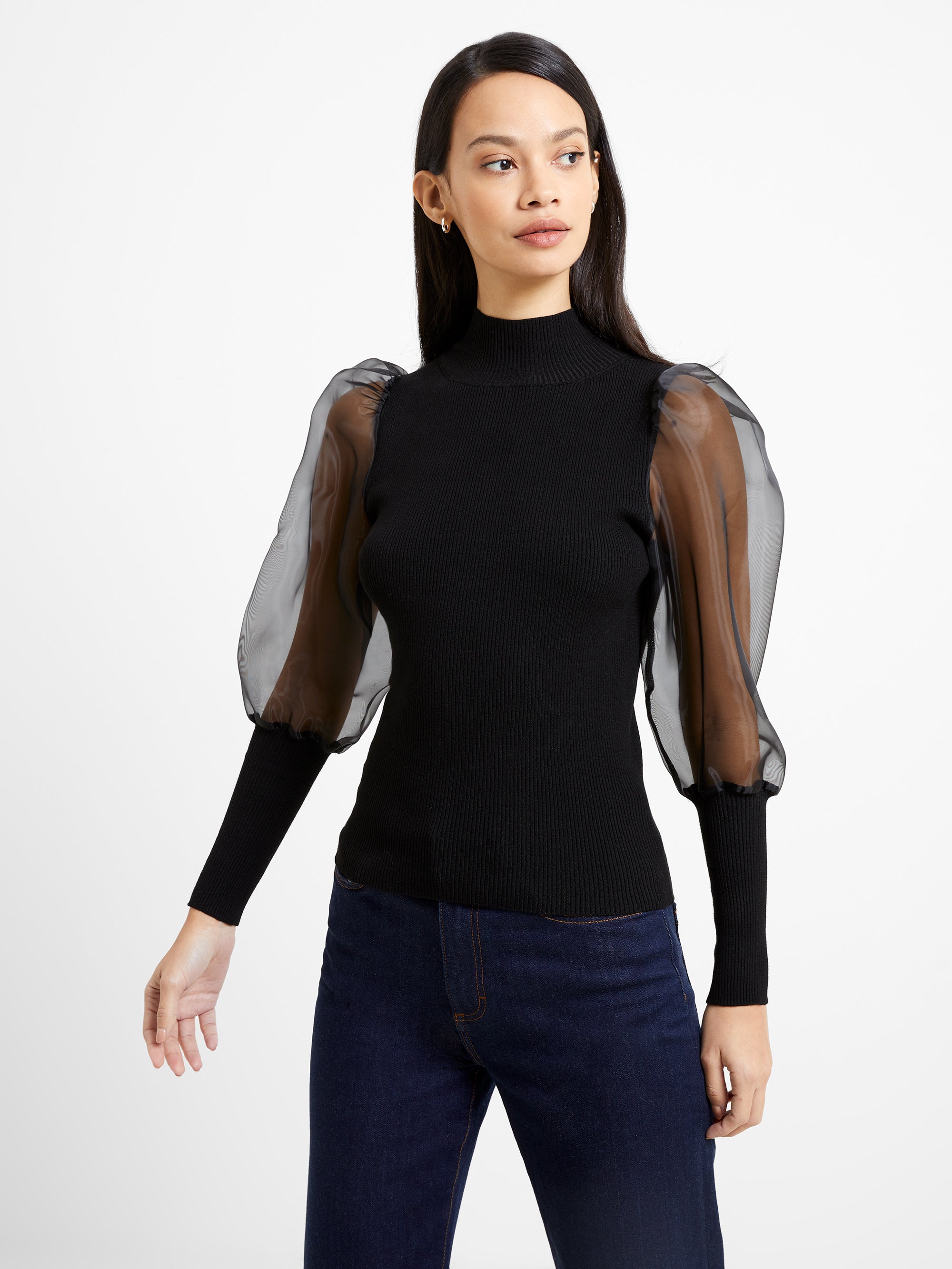 Krista Organza Sleeves High Neck Top Blackout product