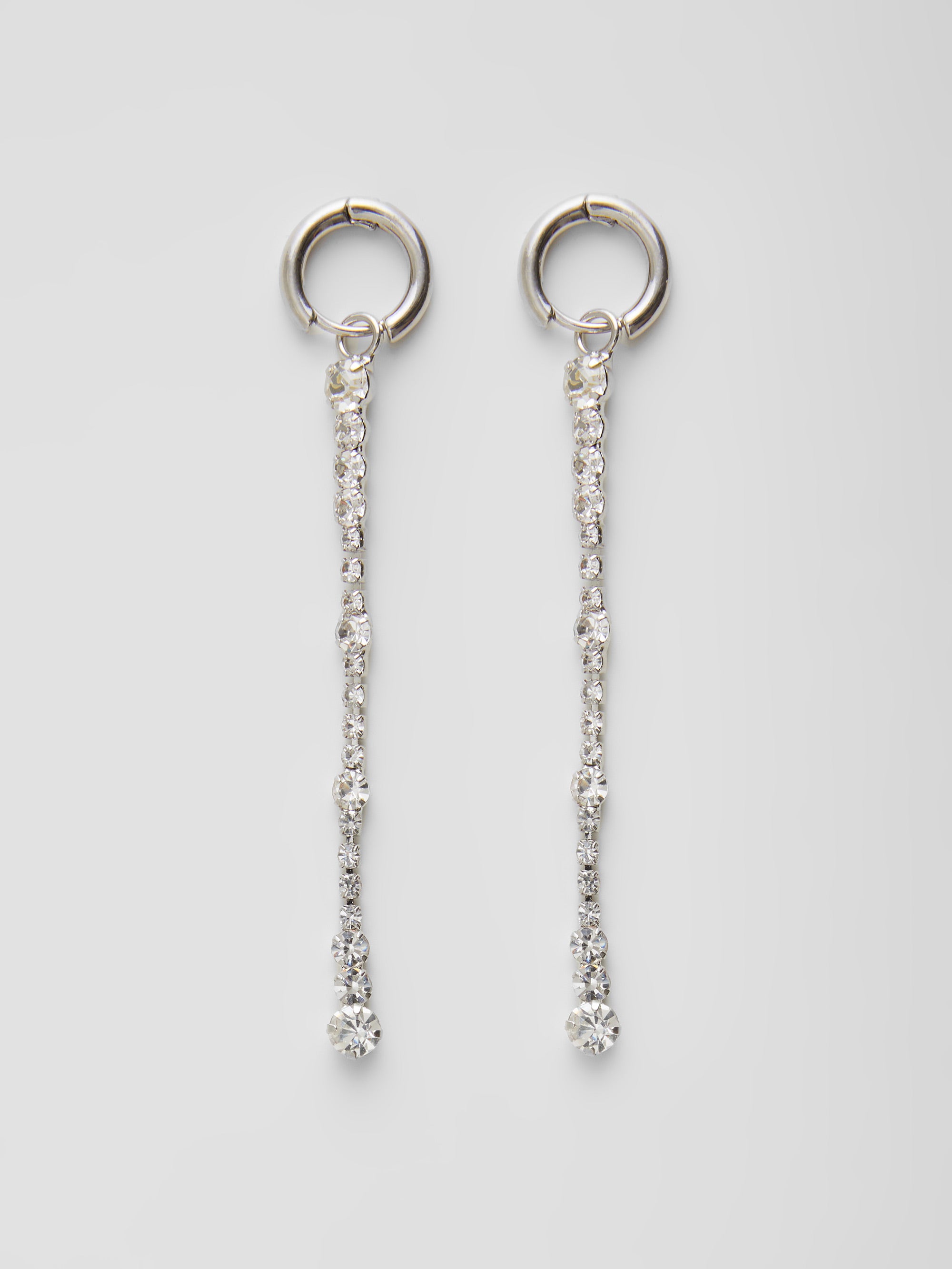 long diamante drop huggie hoop earrings silver/diamante