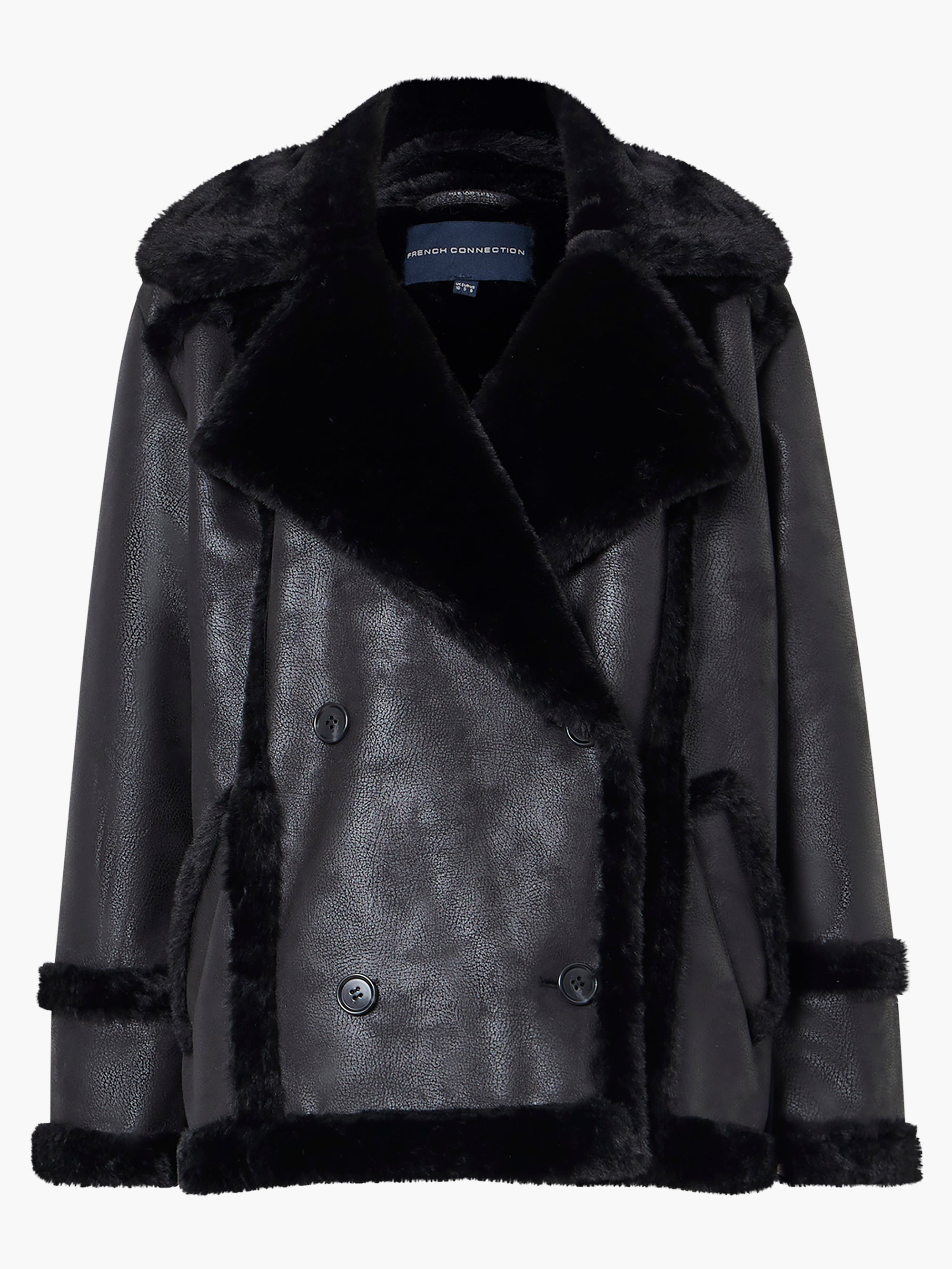 Belen Faux Fur Double Breasted Coat Black/Black | French Connection UK