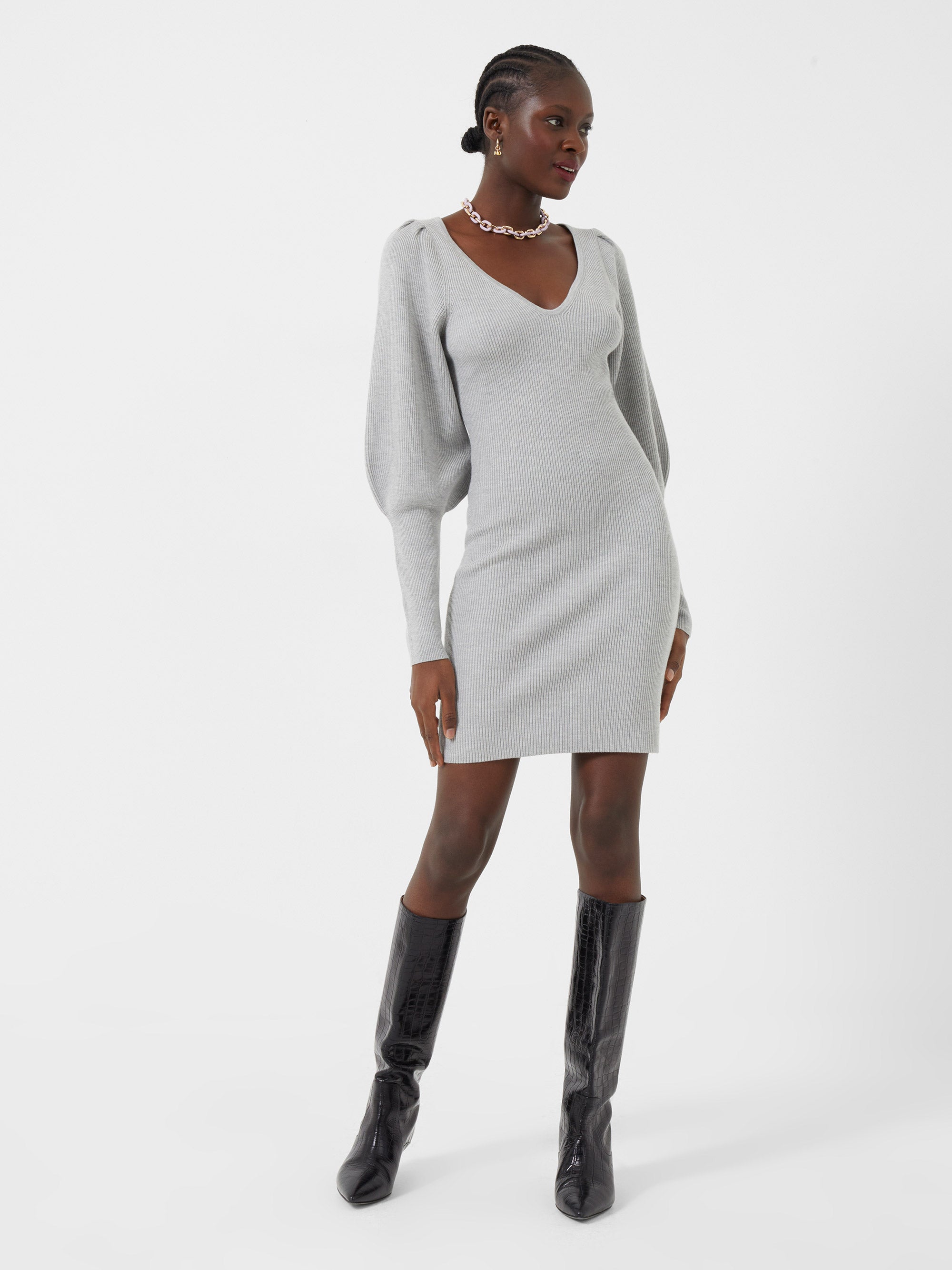 Lydia Knit Balloon Sleeve Mini Dress