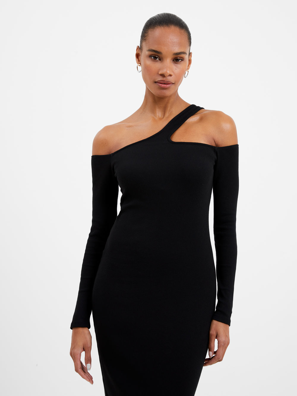 Rassia Cheryle Ribbed Cut-Out Midi Dress Black | French Connection UK