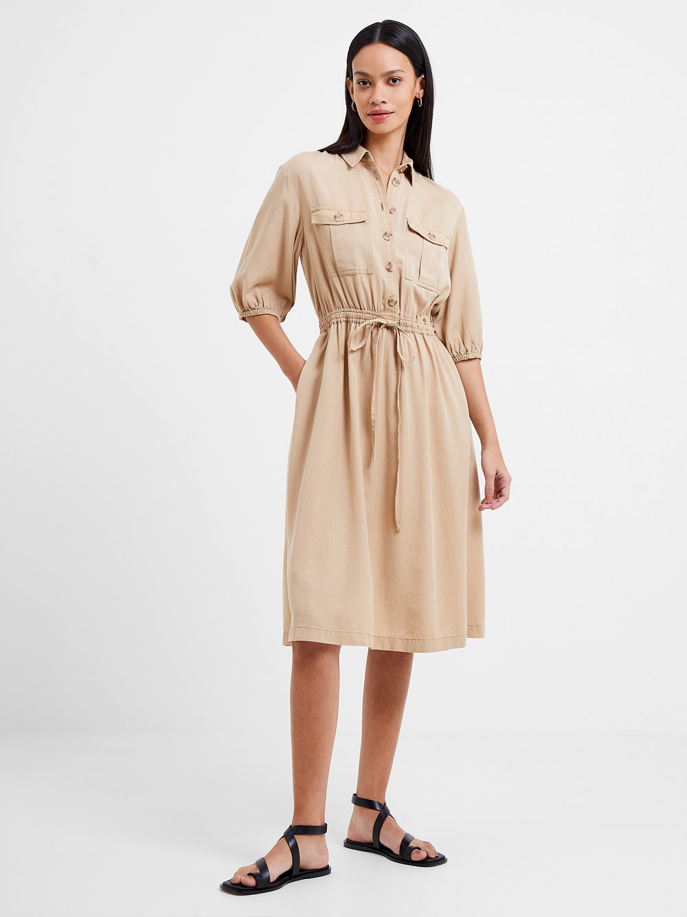 Elkie Twill Dress Incense | French Connection UK