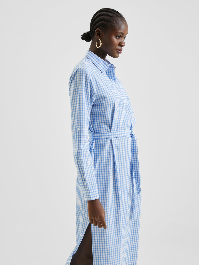 Gingham Button-Through Shirt Dress CORNFLOWER-WHITE | French Connection UK