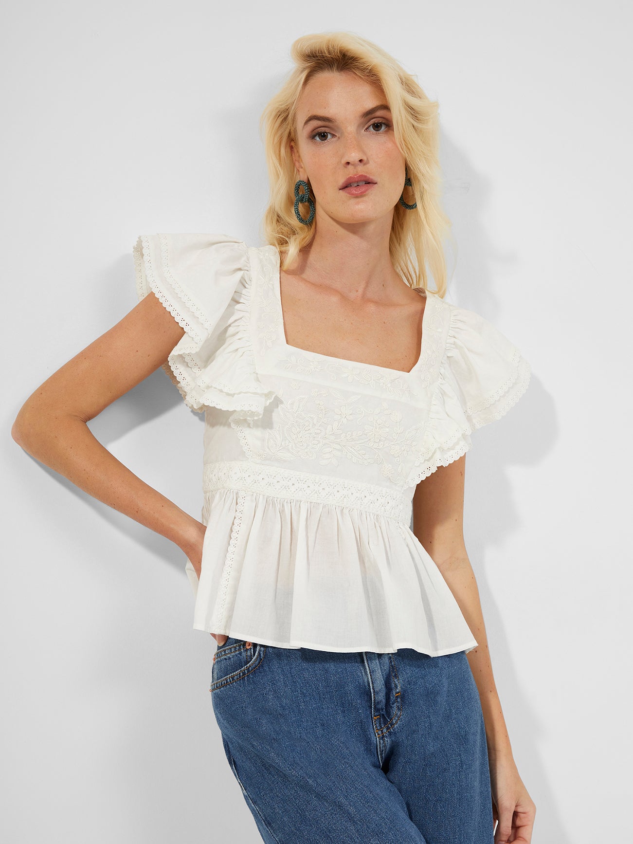 French Connection - Elana Embroidered Top | French Connection |  Shirts & Tops | 10 - White - Size: 10