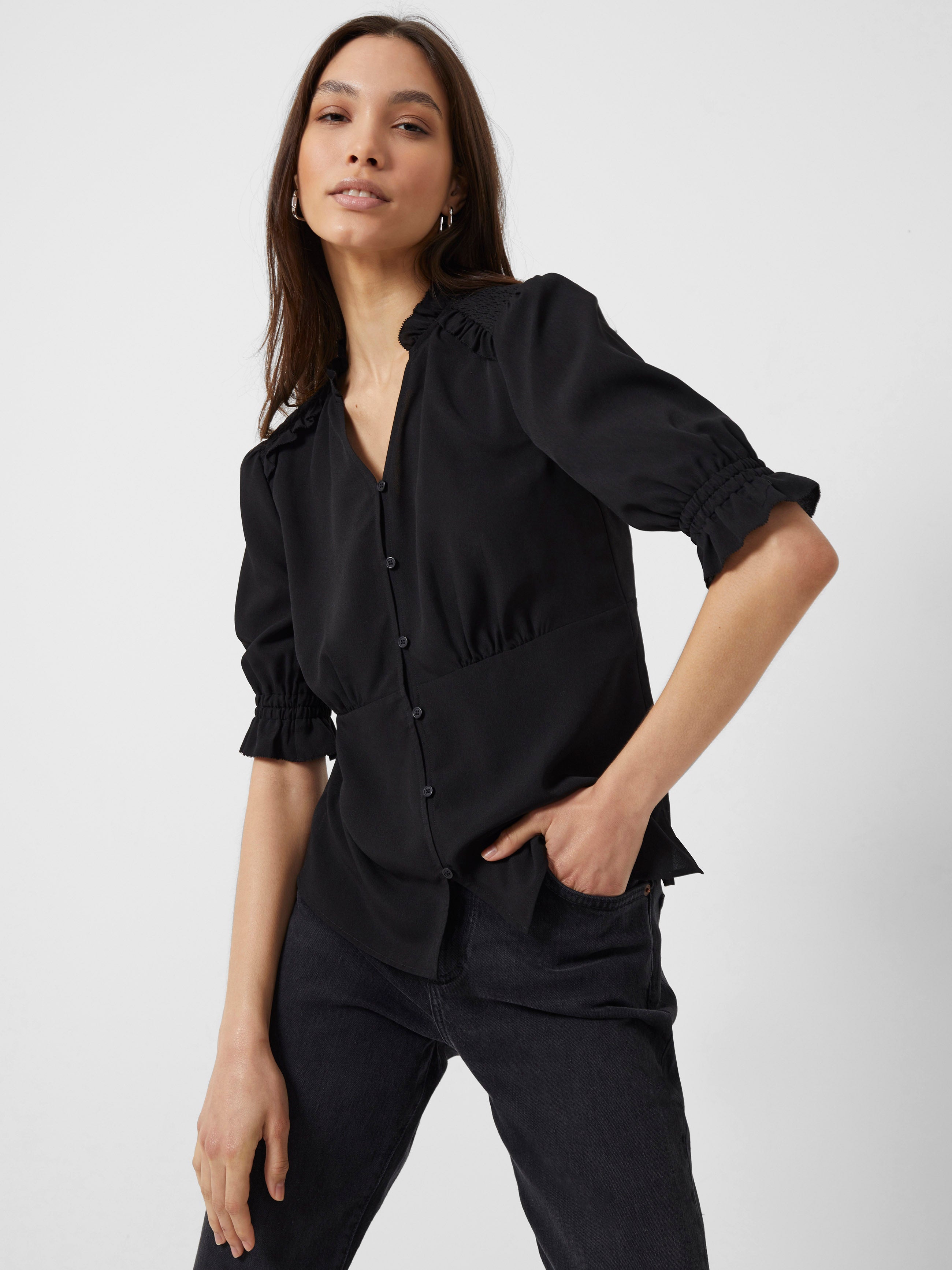 French Connection - Crepe Light Top | French Connection |  Shirts & Tops | 06 - Black - Size: 6