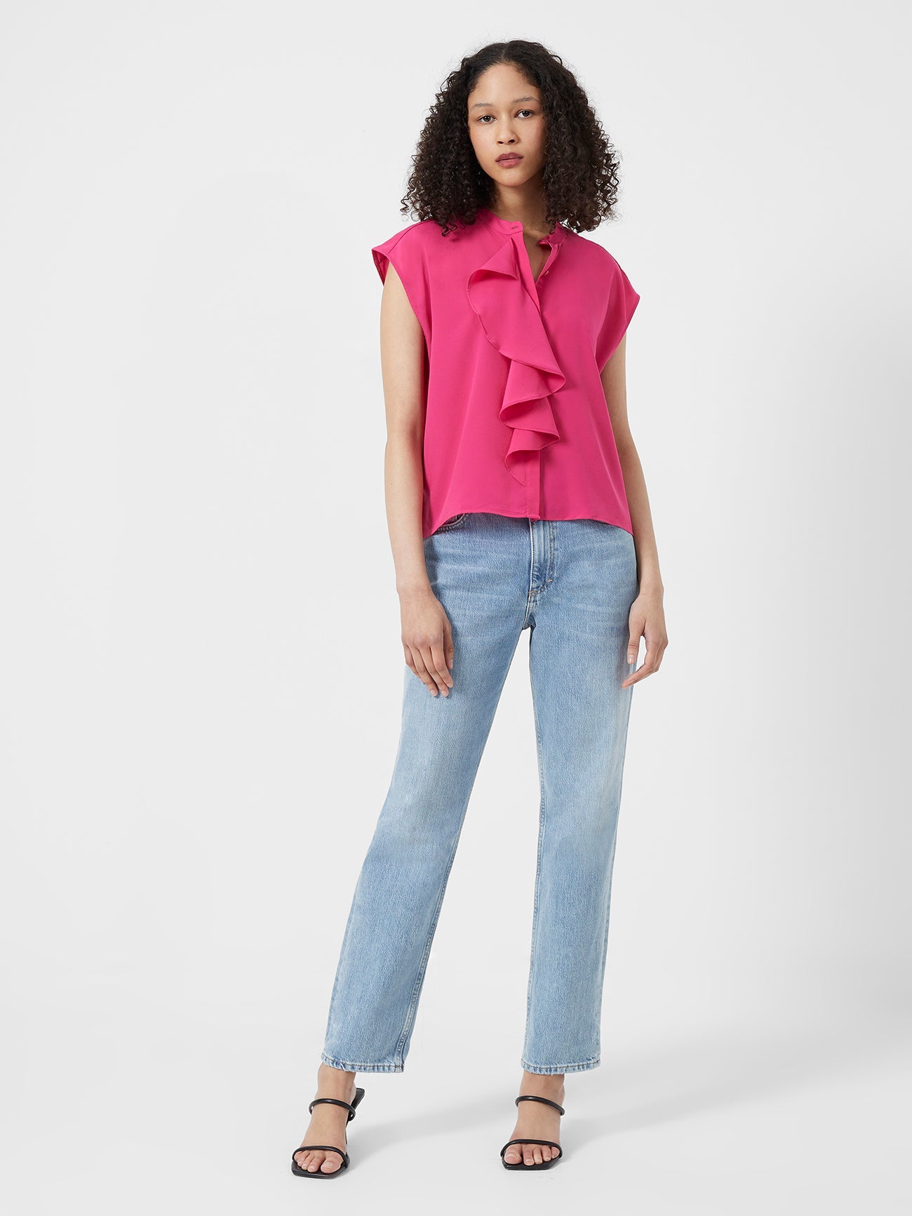 Crepe Light Cropped Ruffle Blouse