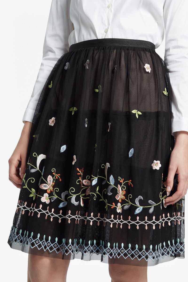 Bijou Embroidered Flared Skirt Black 