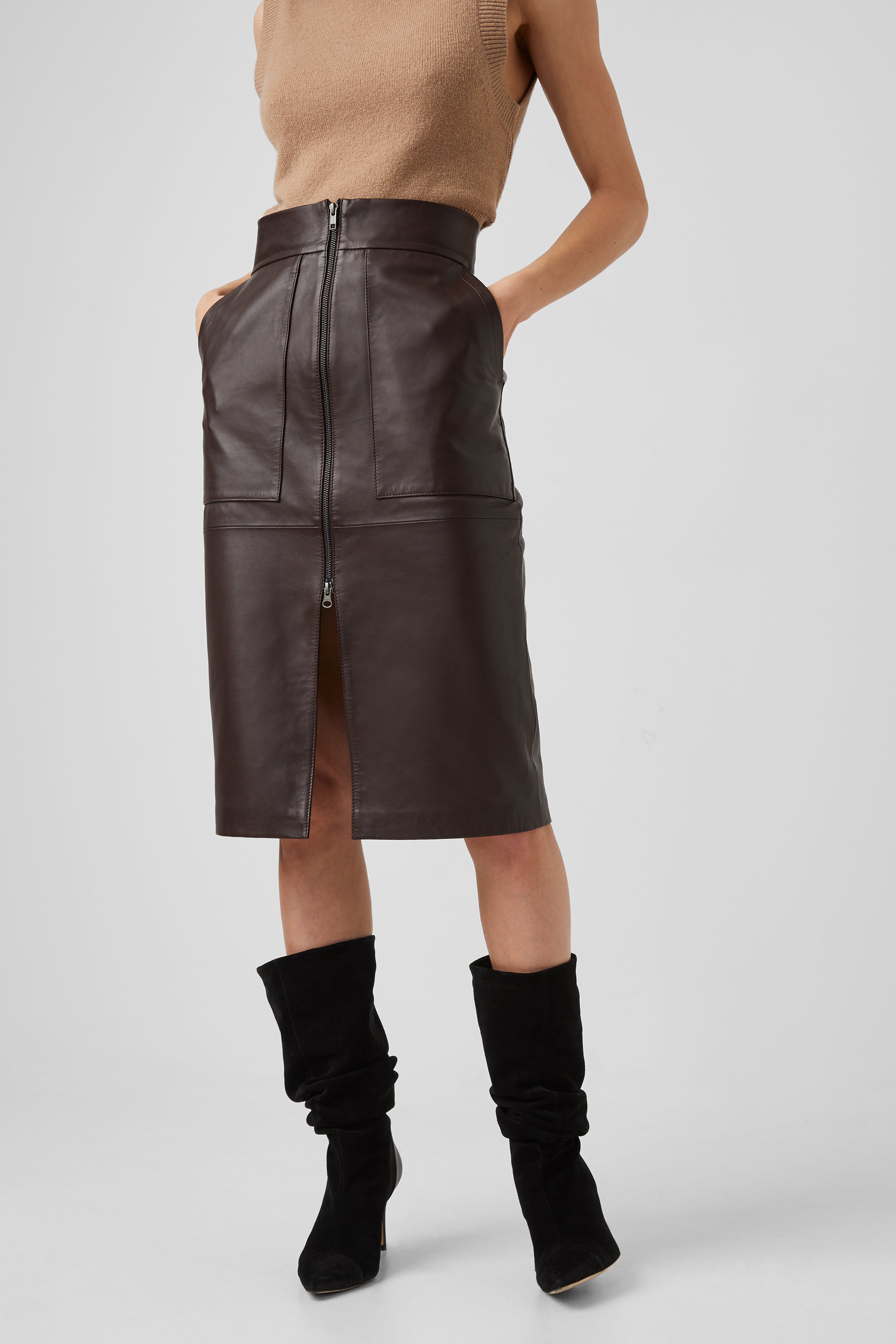 tan leather skirt uk