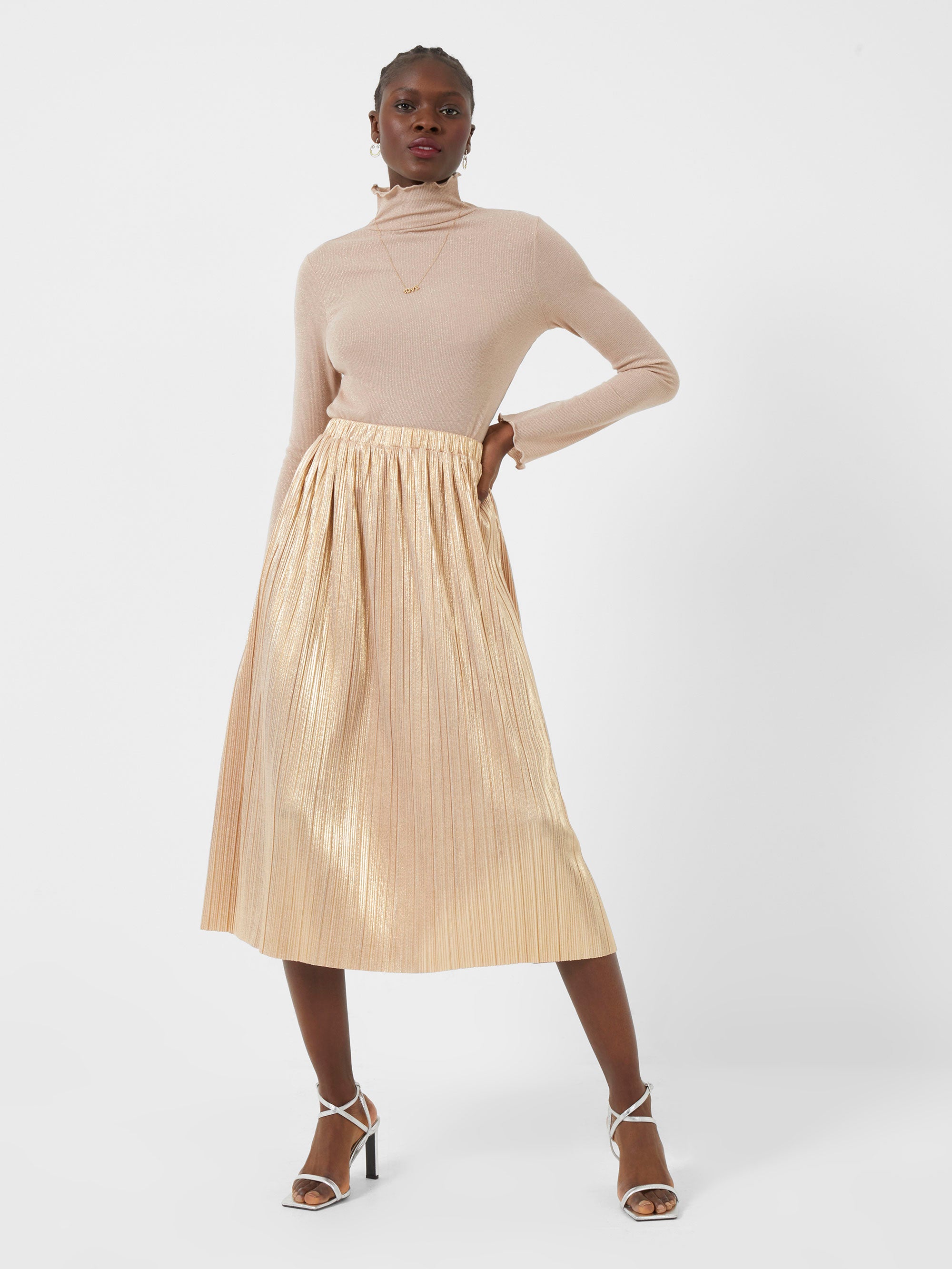 Sky Jersey Shimmer Midi Skirt