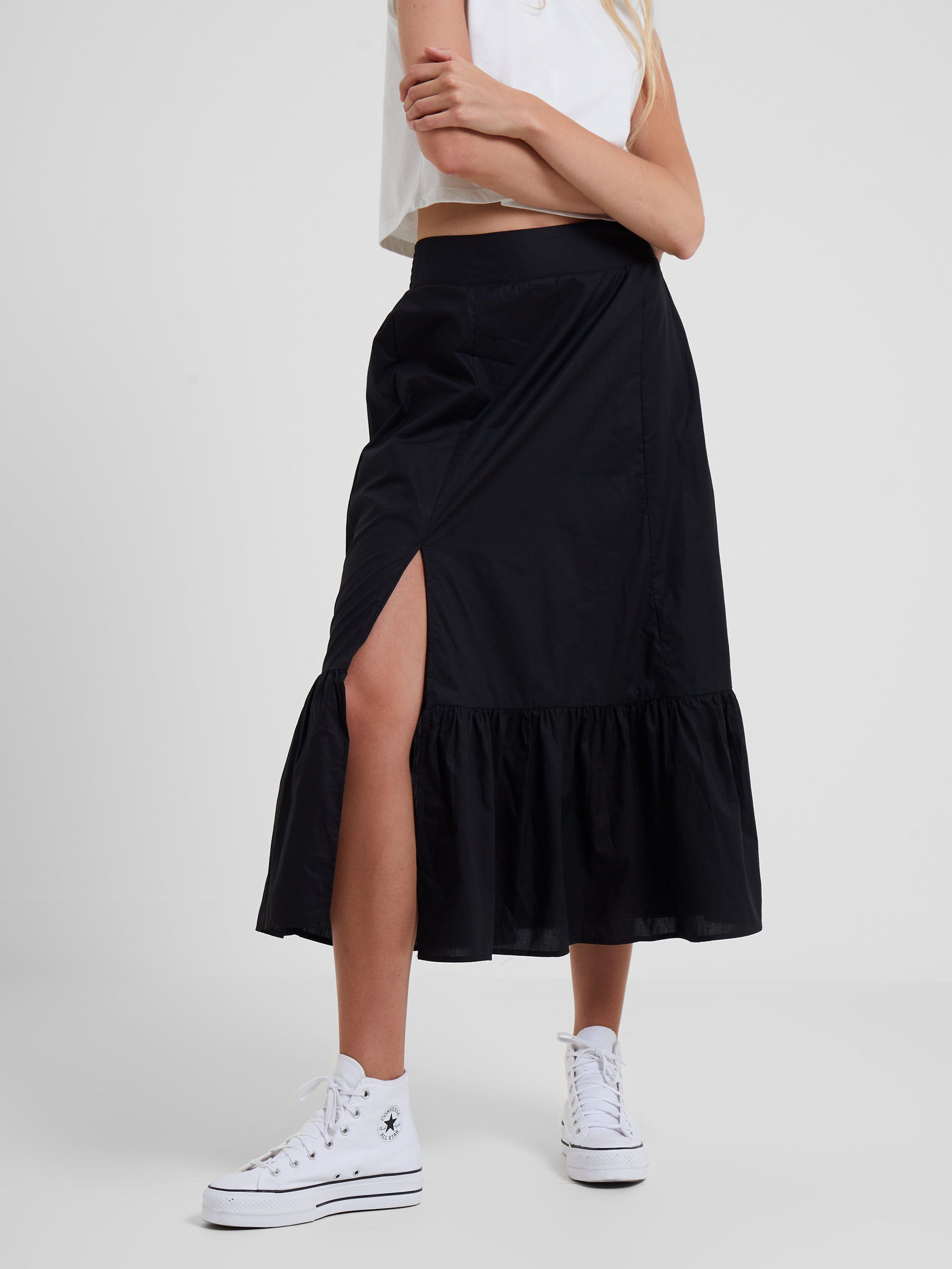 Rhodes Cotton Poplin Ruffle Maxi Skirt