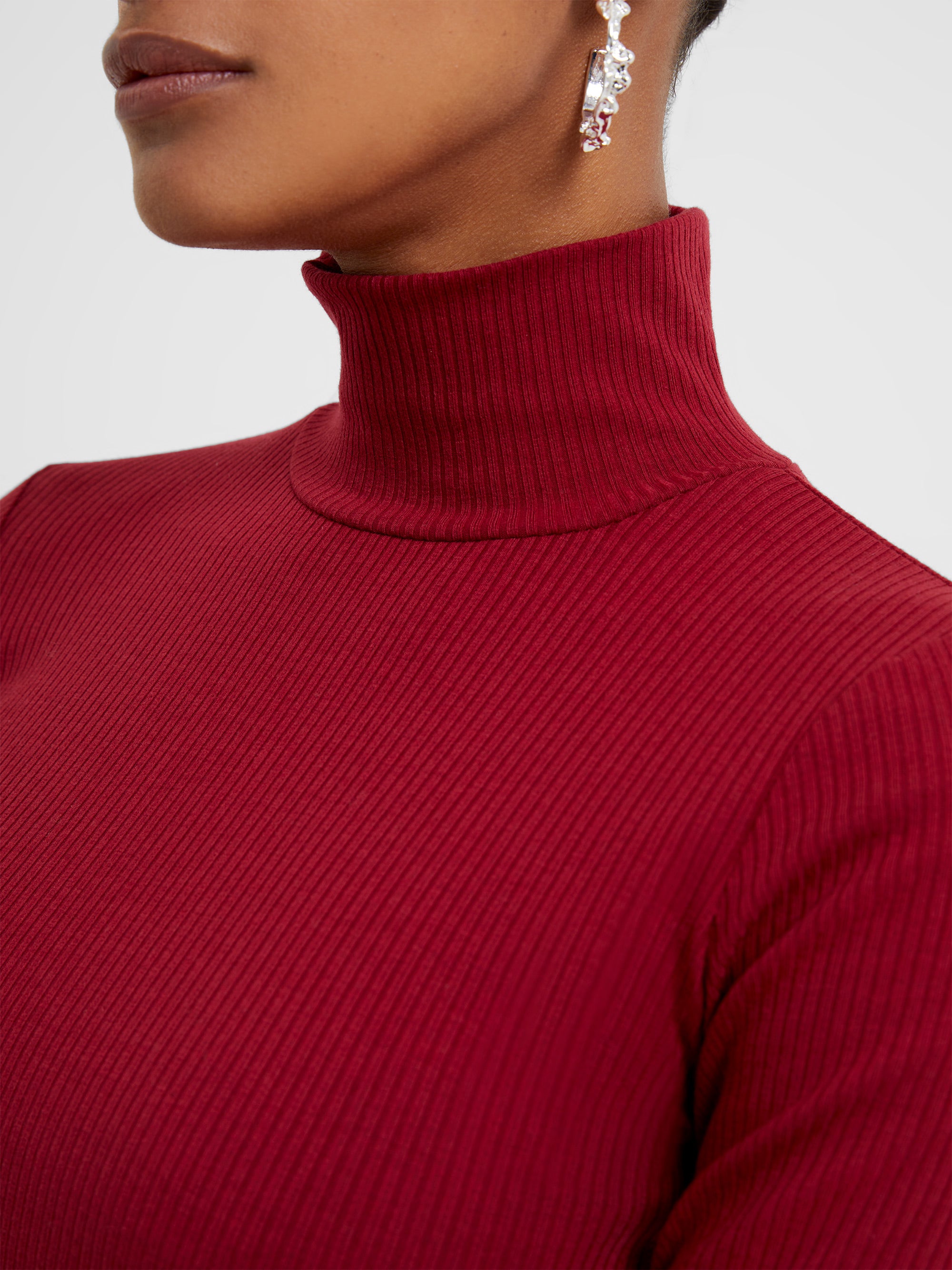 Turtleneck Ribbed Long Sleeve Top