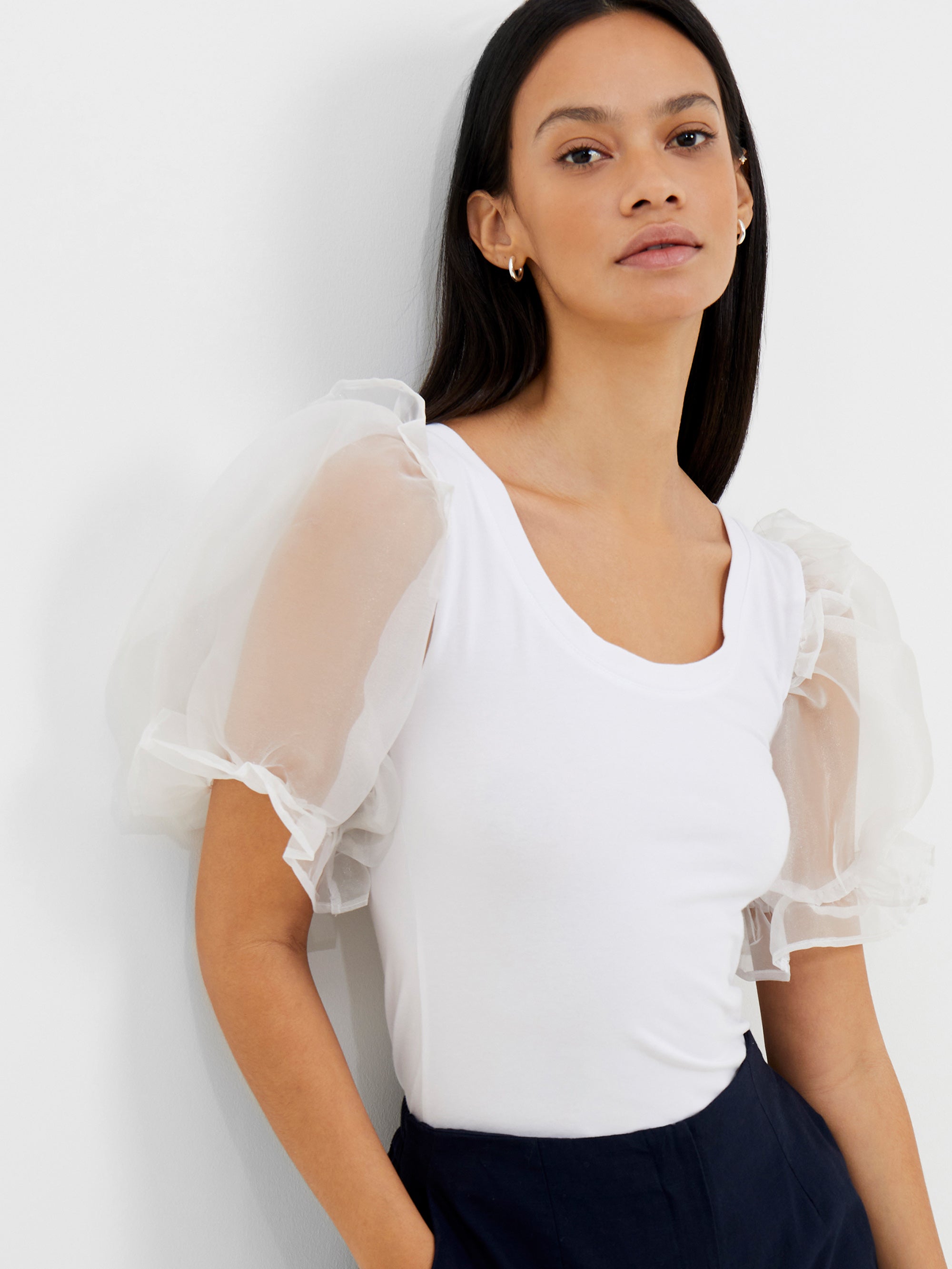 rosana cotton mix organza top linen white