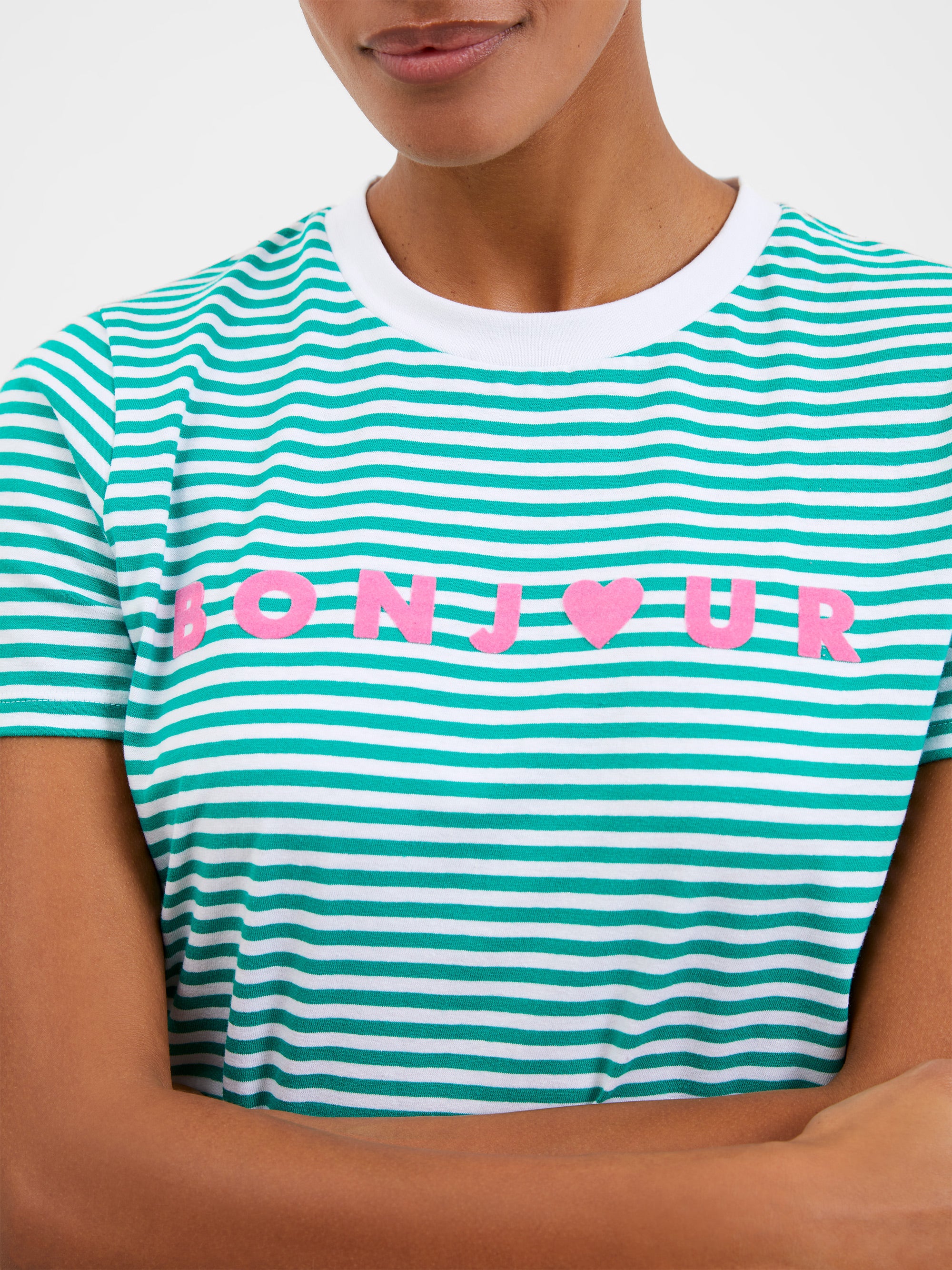 Bonjour Stripe Graphic T-Shirt