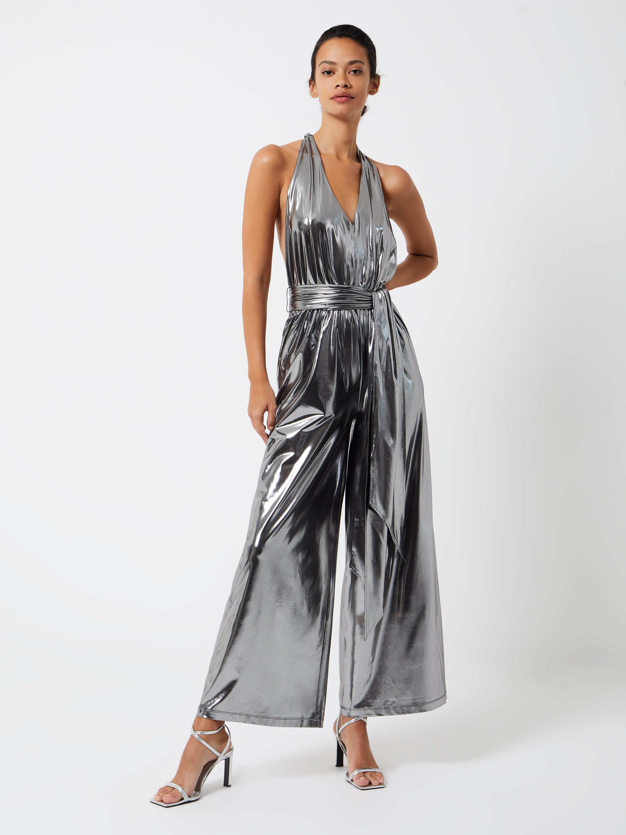 French Connection - Ronja Liquid Metallic Jersey Backless Jumpsuit | French Connection |  Jumpsuits & Playsuits | Small - Silver - Size: S