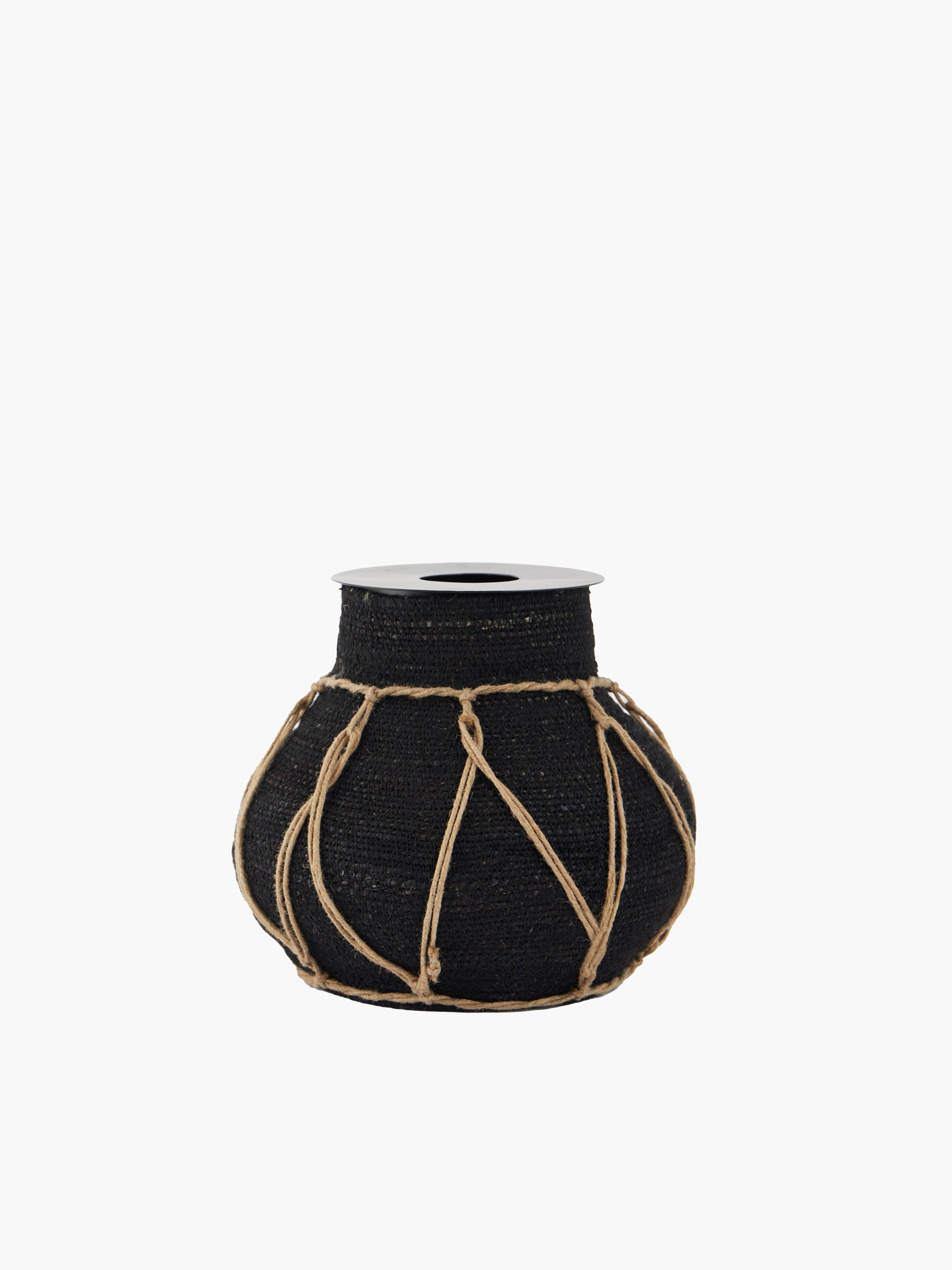 small dried flower seagrass basket vase black