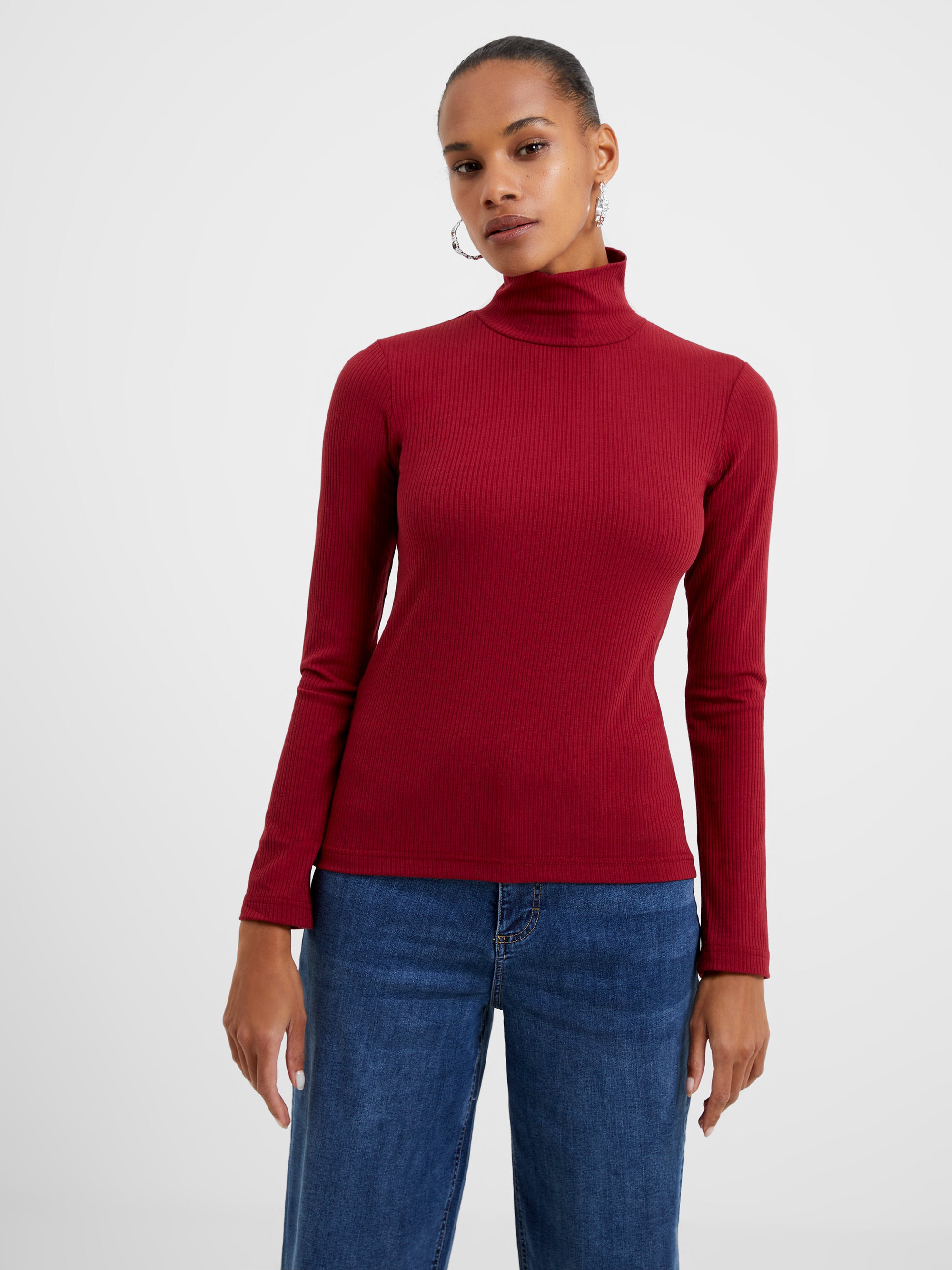 Turtleneck Ribbed Long Sleeve Top