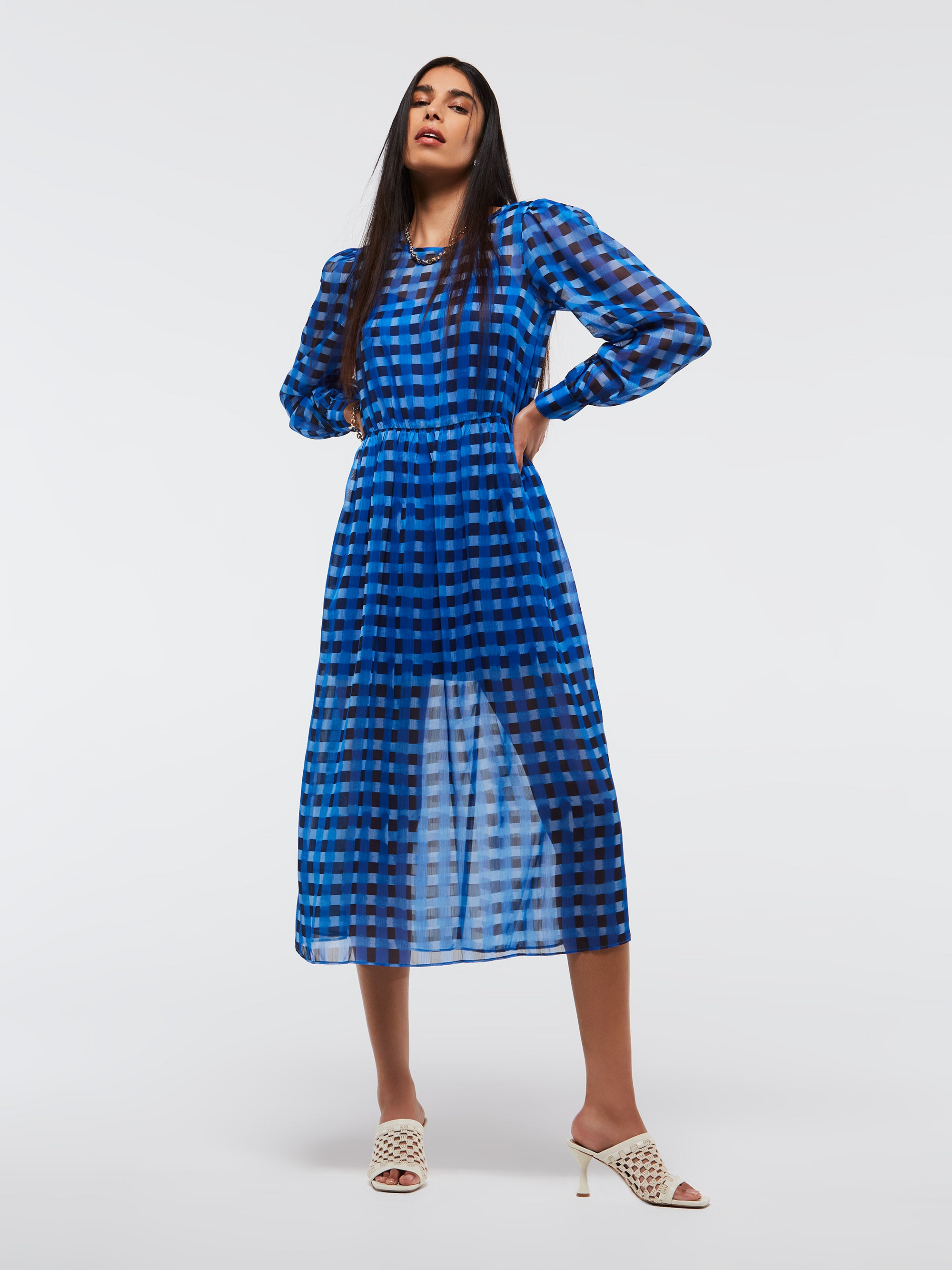 edeline recycled hallie crinkle midi dress marine