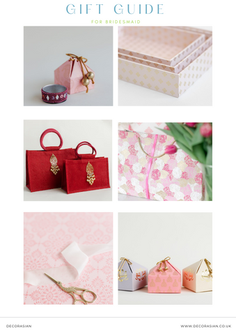 bridesmaid gift bags and gift wrap and gift boxes