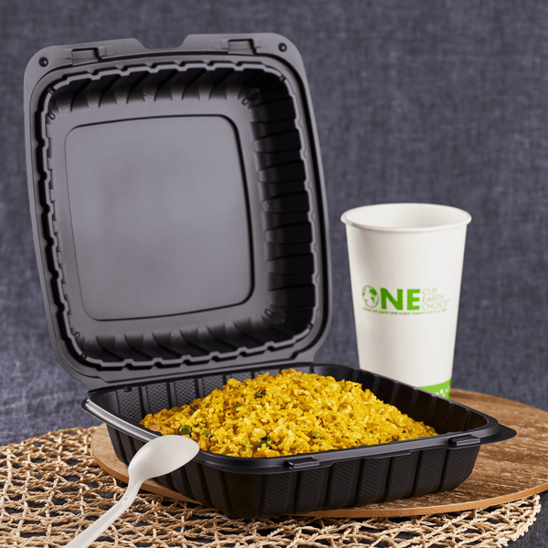 OctaView® Supreme 6 Black Plastic Hinged To-Go Containers