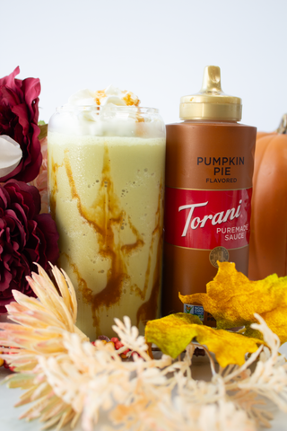 Pumpkin Pie Matcha Frappe and Torani's Pumpkin Pie Sauce