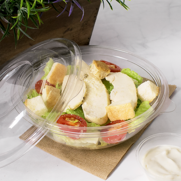 PET Tamper Resistant Hinged Salad Bowl with Dome Lid, 32 oz. (240 Bowls/Lids )