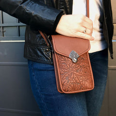 Molly cell phone bag, Acanthus in Saddle