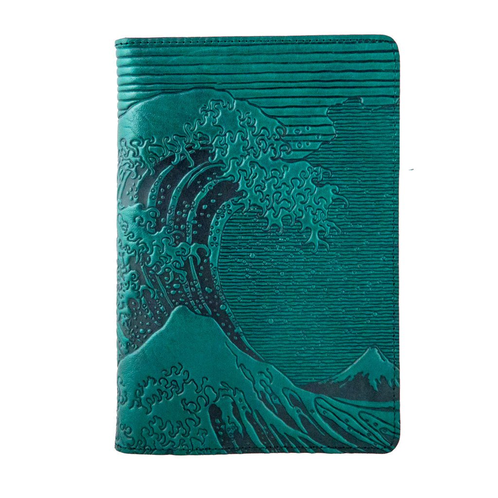 Oberon Design Large Refillable Leather Notebook Cover, Hokusai Wave