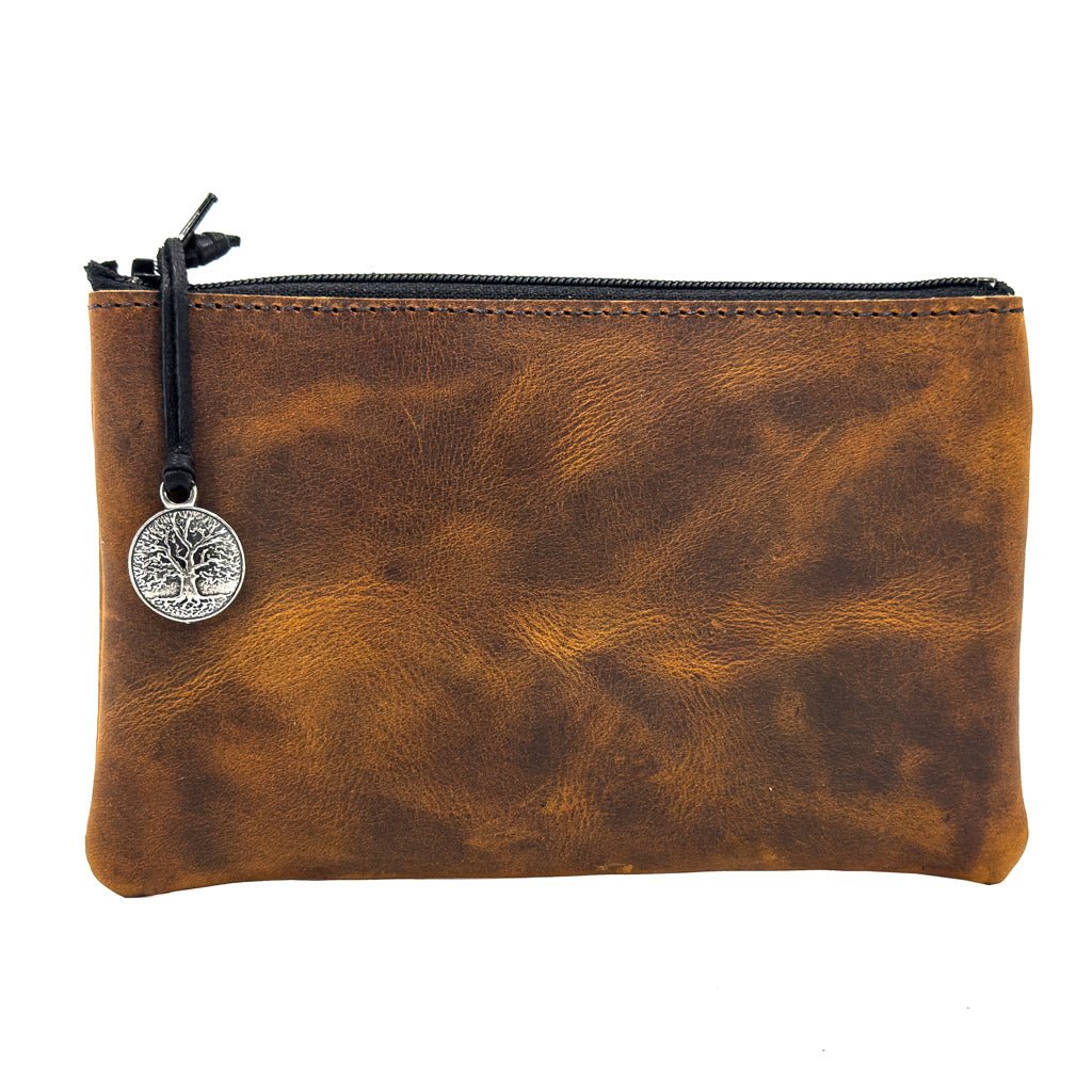 Leather 6 inch Zipper Pouch, Wallet, Coin Purse in Acorn - Oberon Design
