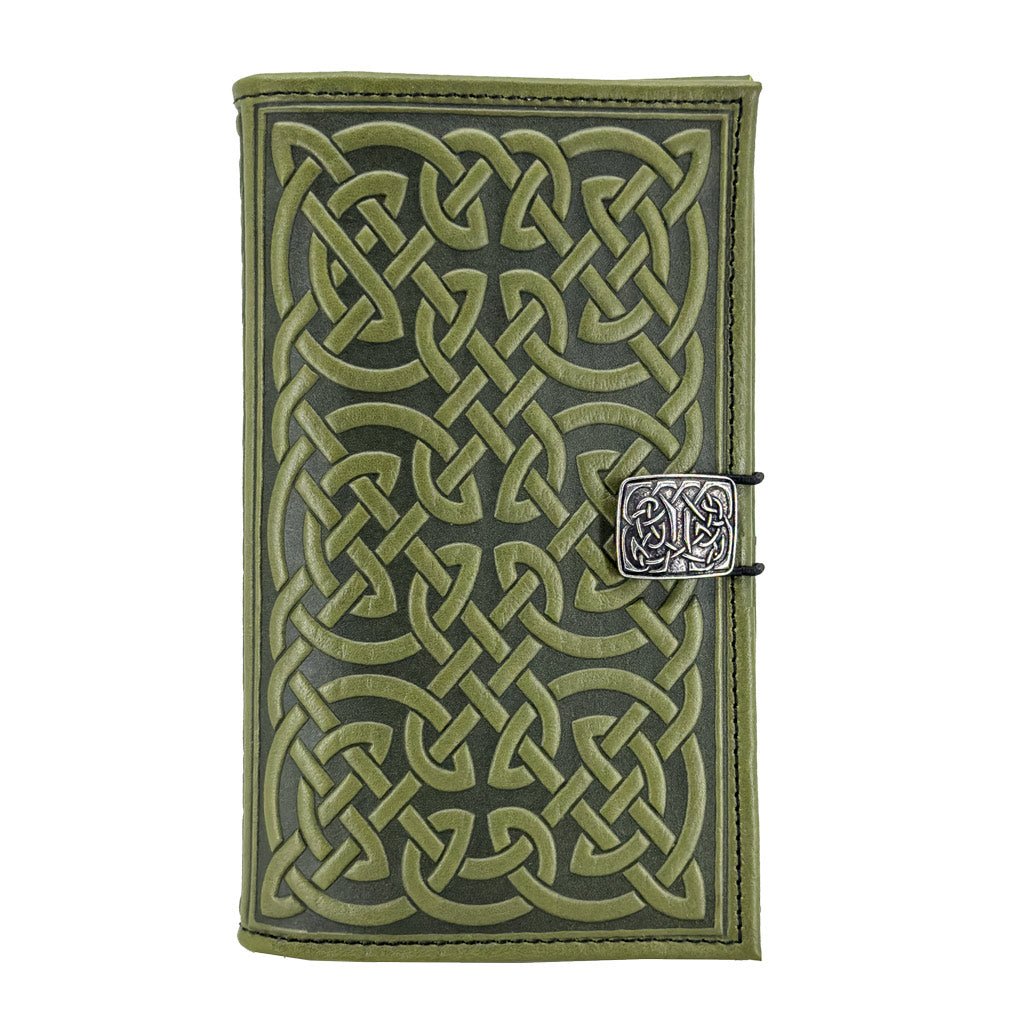 Oberon Design Leather Refillable Journal Cover, Celtic Hounds Small / Green