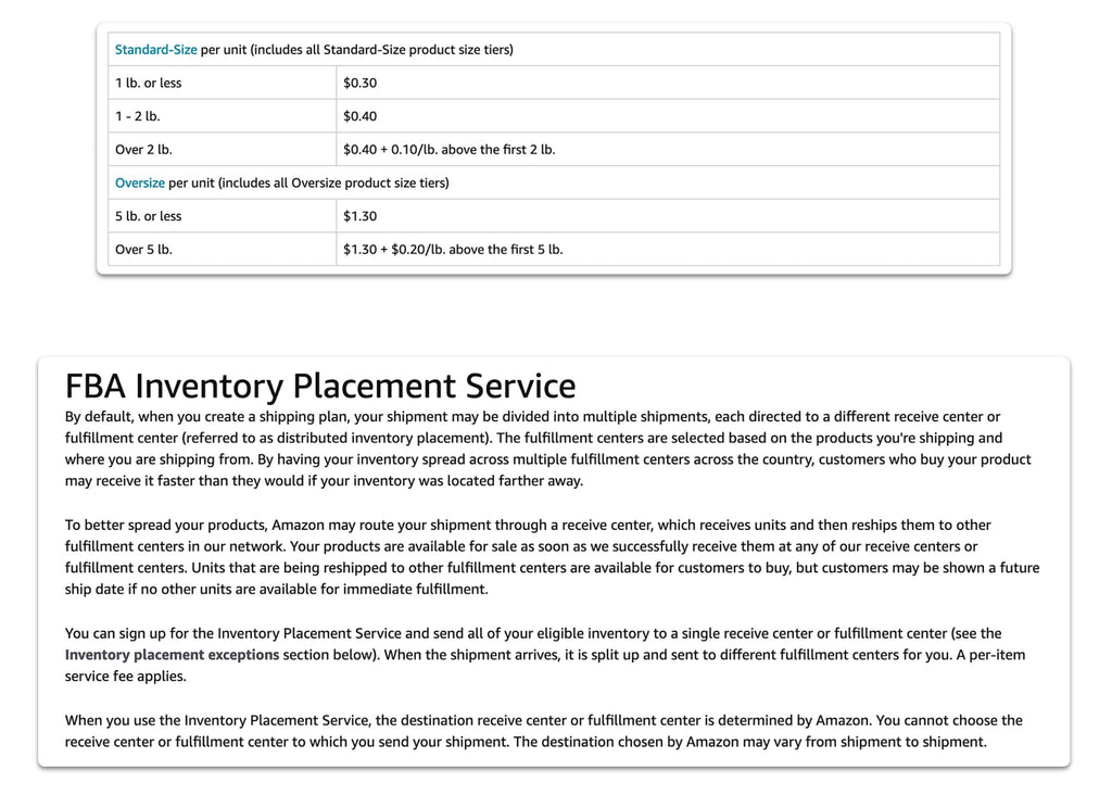Amazon Inventory Placement Fees