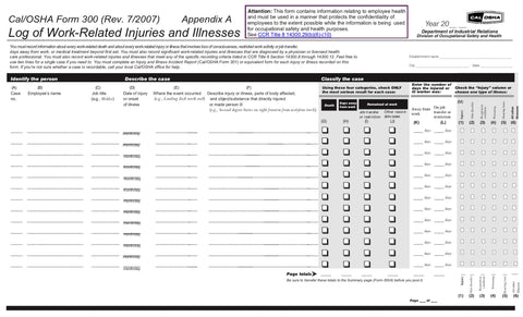 CA Log and Summary of Occupational Injuries and Illnesses