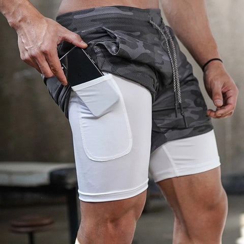 Men's 2 In 1 Beach Sport Shorts Quick Drying Running Shorts Workout Gym Exercise Shorts