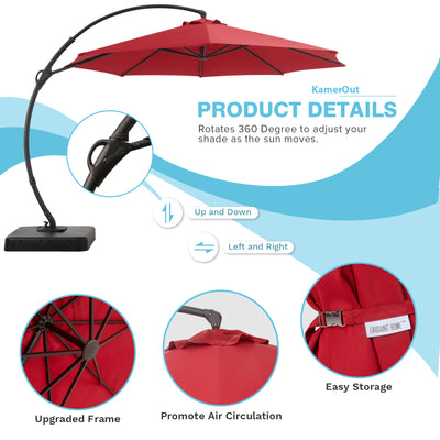 Outdoor Patio Umbrella, Upgraded Curvy Aluminum Offset Umbrella, Patio Cantilever Umbrella with Base