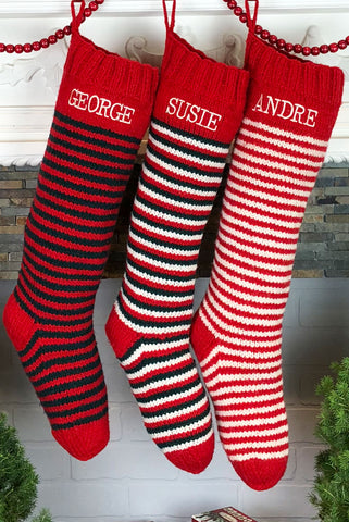 striped hand knit Christmas stockings