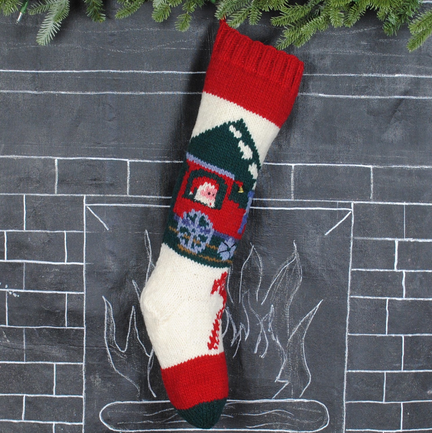 Personalized Train Christmas Stocking Hand Knit Holiday