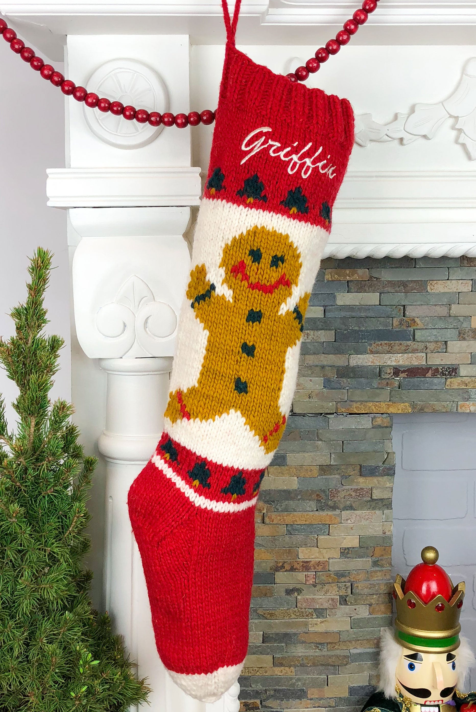 Gingerbread Boy Hand Knit Christmas Stocking