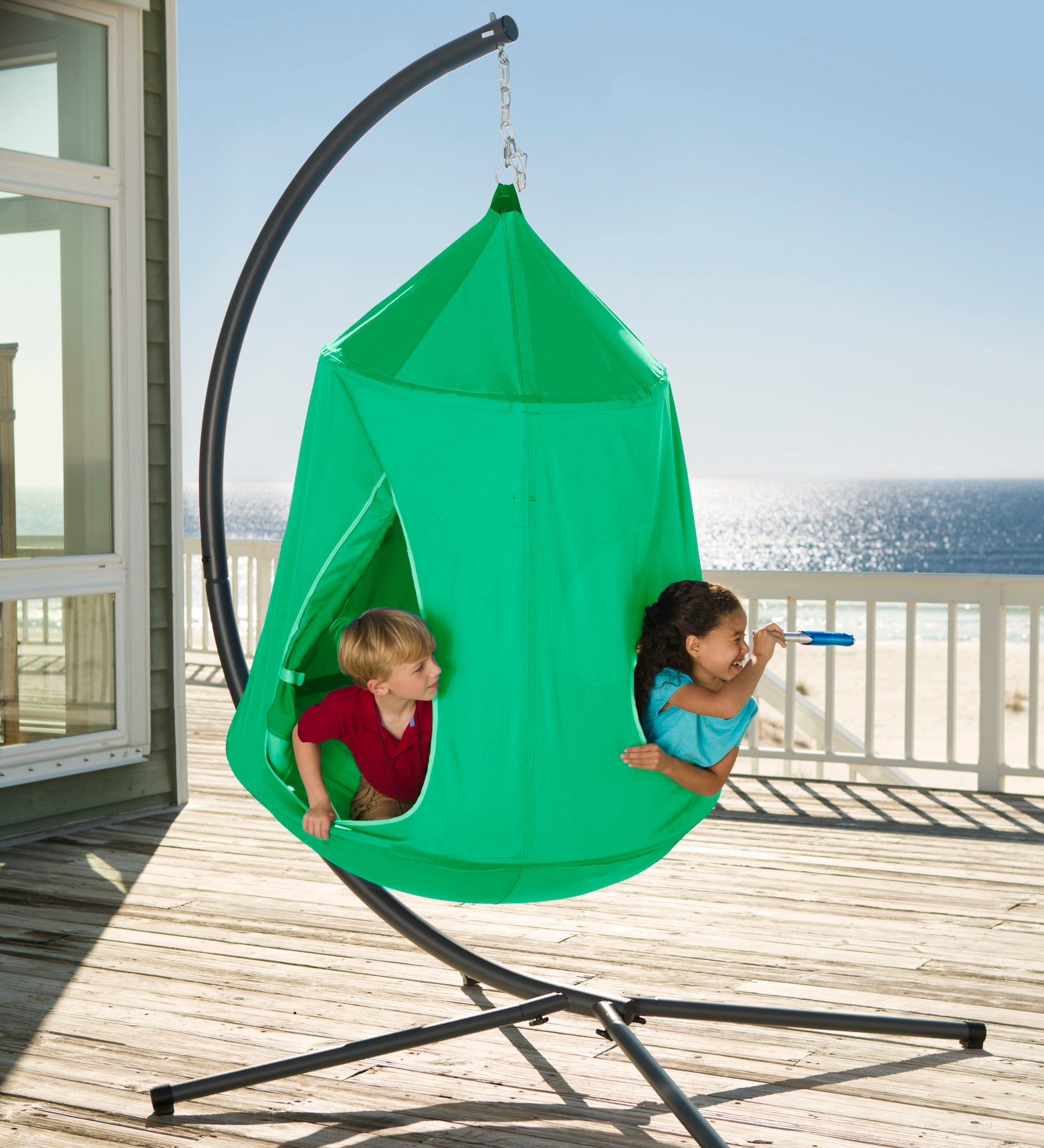 go! hang out huggle pod hanging tent with crescent chair stand set