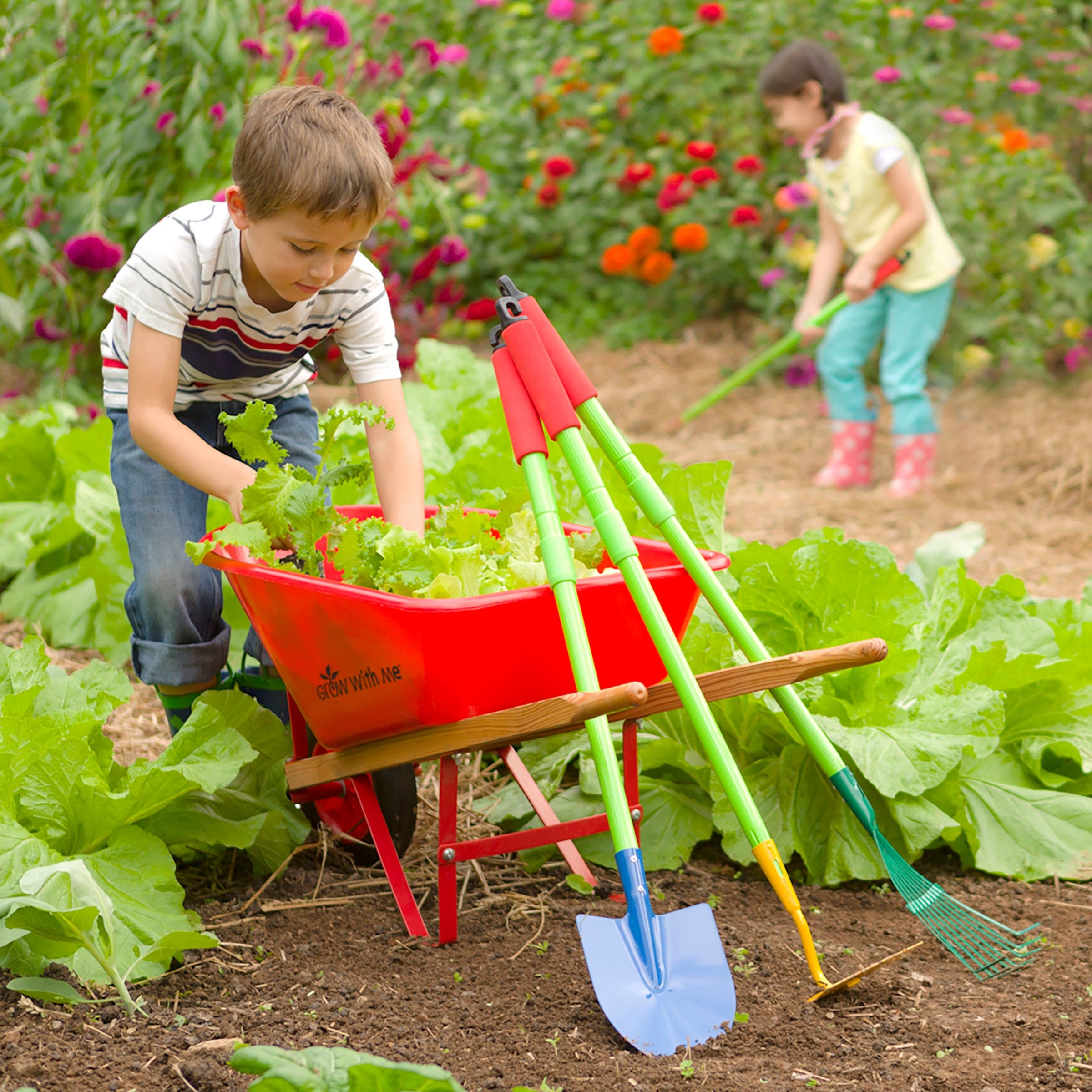 Grow With Me Adjustable Garden Tool Set and Childs Wheelbarrow Set