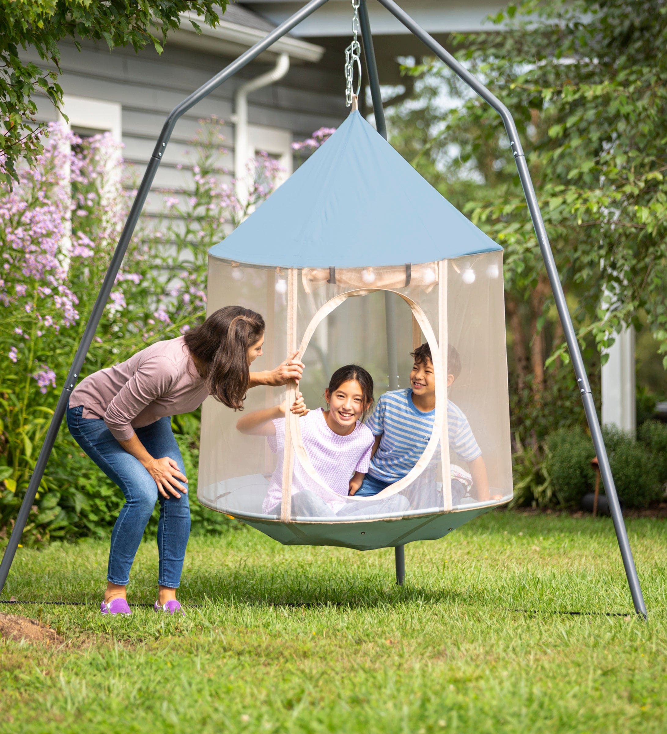 Huggle Pod Panorama Hang Out Mesh Hanging Tent and Family Hang Out Stand Set